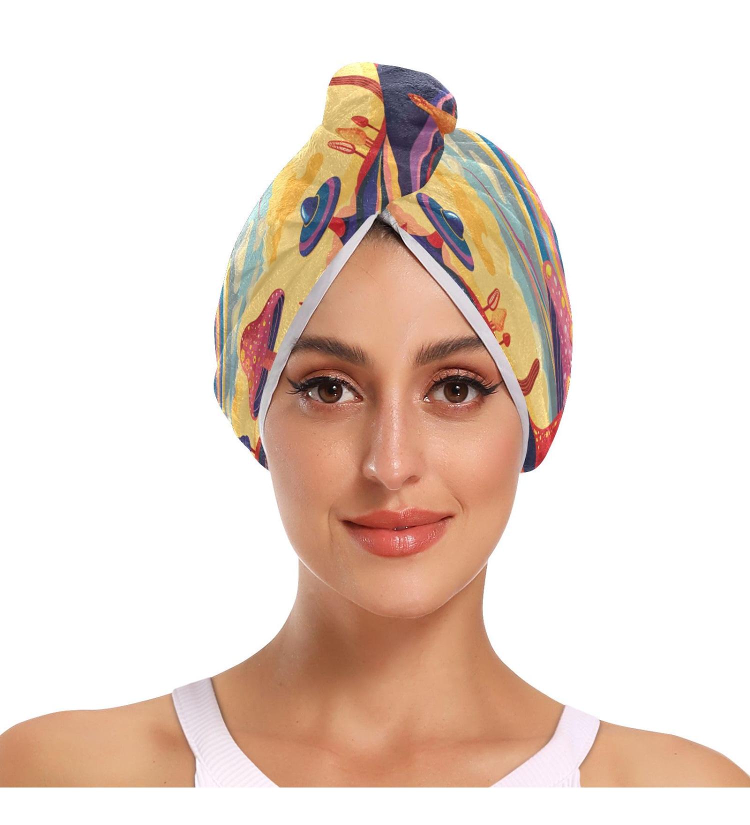 Retro Psychedelic Hair Towel 2 Pack | Super Absorbent Quick Dry Turbans for Women & Girls - Buy Online on GoSupps.com