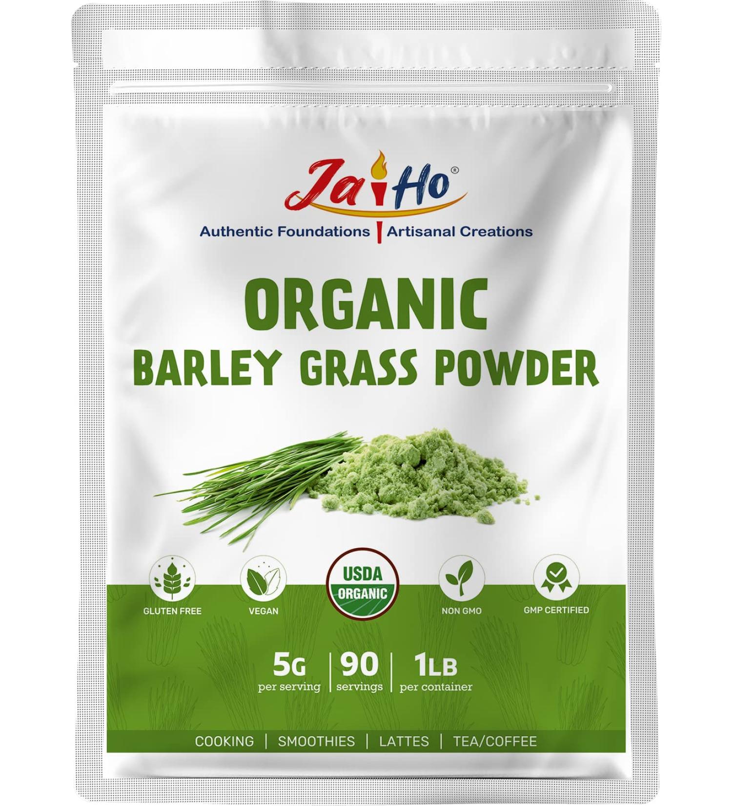 Jai Ho Organic Barley Grass Powder - 1 LB | Gluten Free, Vegan, Non-GMO | Resealable Pouch - Buy Online on GoSupps.com
