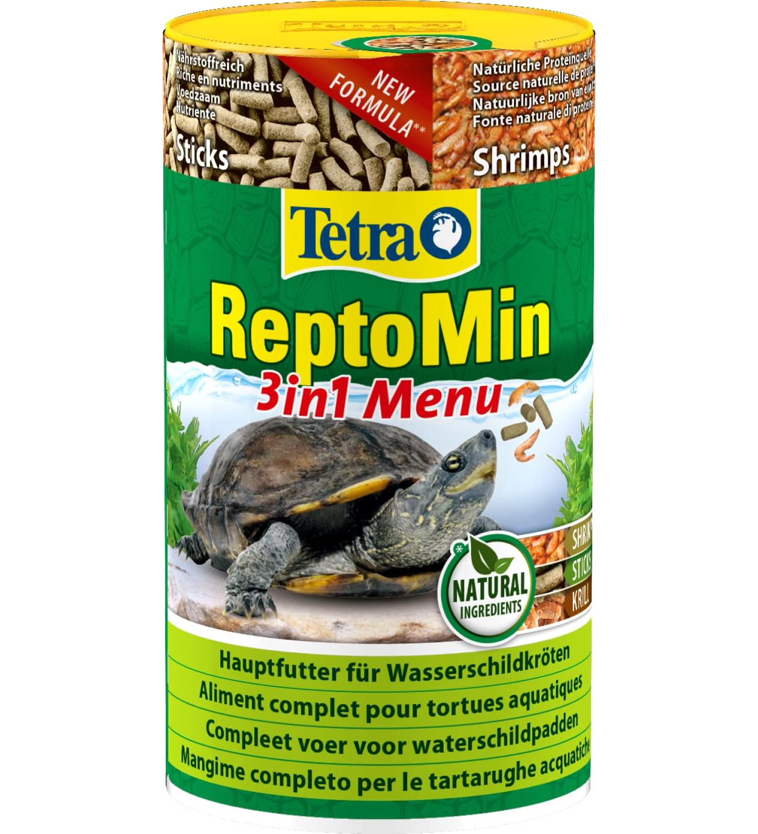 Tetra Reptomin Menu Turtle Feed - 3-in-1 Sticks Krill & Shrimp for Water Turtles - 250 ml Can - Optimal Nutrition for Happy Turtles - Buy Online on GoSupps.com