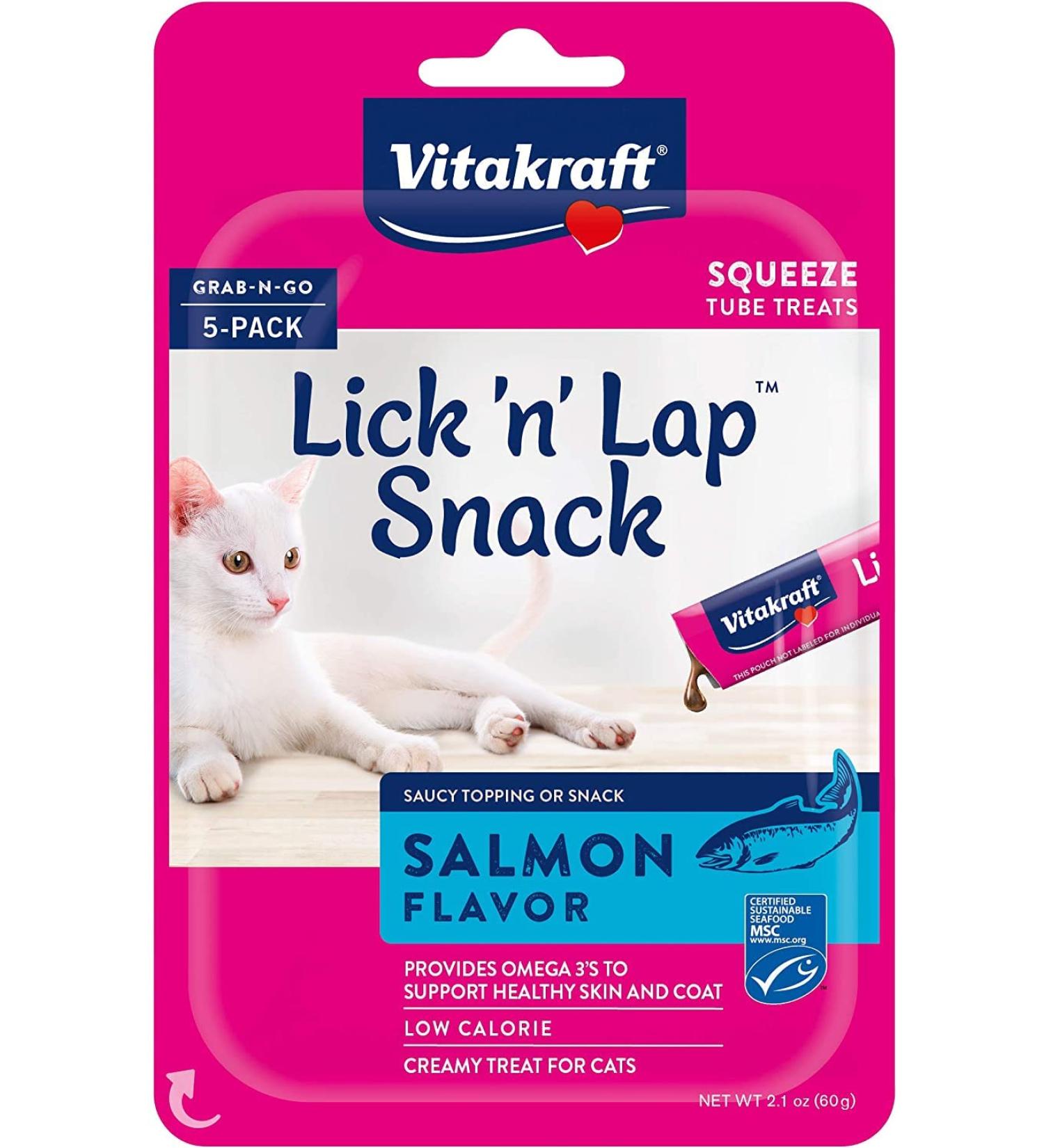 Vitakraft Lick 'n' Lap Creamy Cat Treat - Low Calorie Salmon Flavor for Bonding - 5 Servings - Buy Online on GoSupps.com