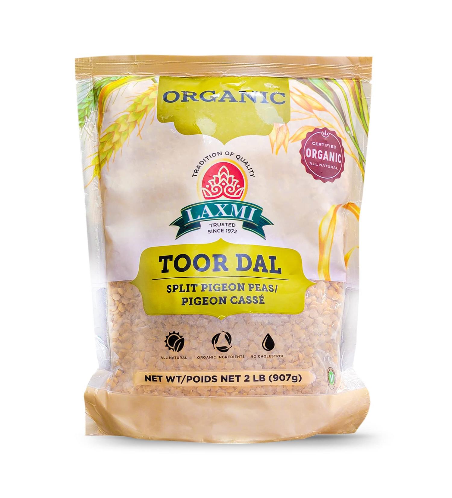 Laxmi Organic Toor Dal  Traditional Indian Split Yellow Peas - 2lb Bag - Buy Online on GoSupps.com
