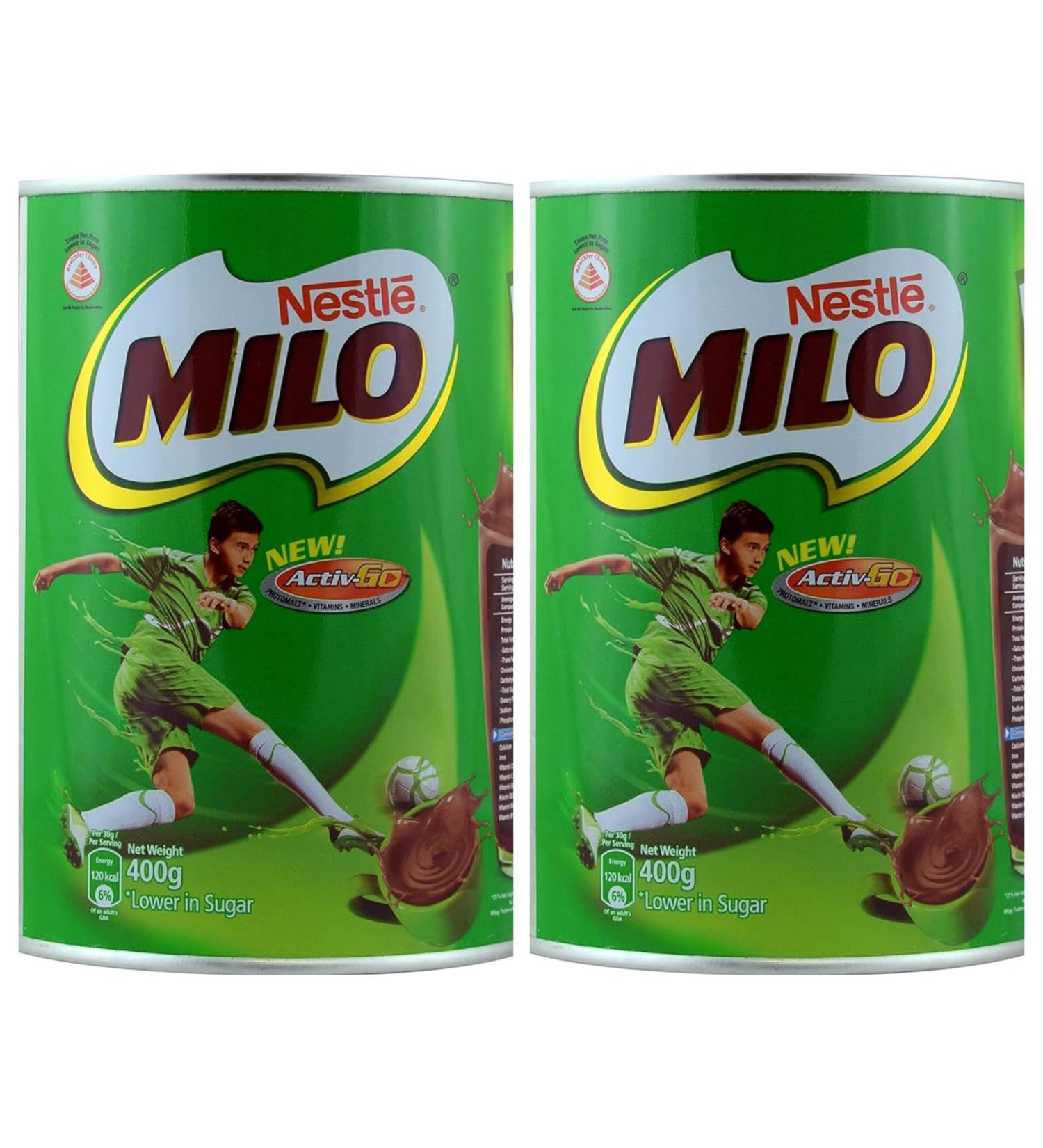 Milo Instant Malt Chocolate Drinking Powder Tin - 400g (Pack of 2) | Nourishing and Delicious Chocolate Malt Drink - Buy Online on GoSupps.com