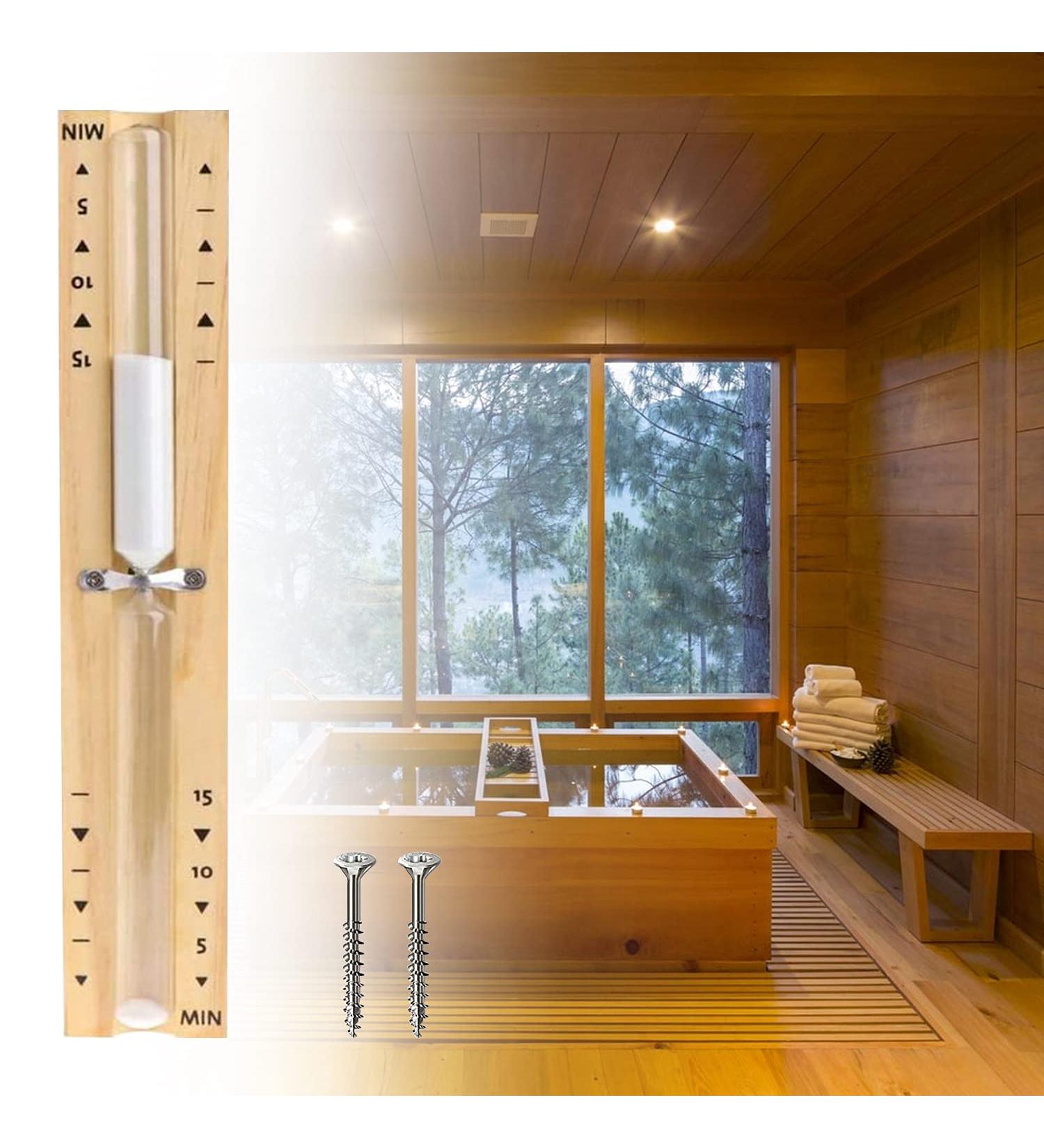 HENGBIRD Hourglass Sauna Timer - 15 Minute Heat Resistant Kitchen Clock with White Sand & Wooden Design - Perfect Sauna Accessories - Buy Online on GoSupps.com