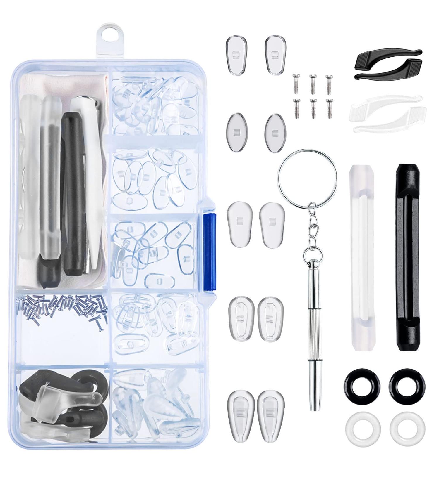 Glasses Nose Pads Repair Kit - 30 Pairs Silicone Screw-in Nose Pads with Tweezer and Cloth - Anti Slip Grips for Eyeglasses - Buy Online on GoSupps.com