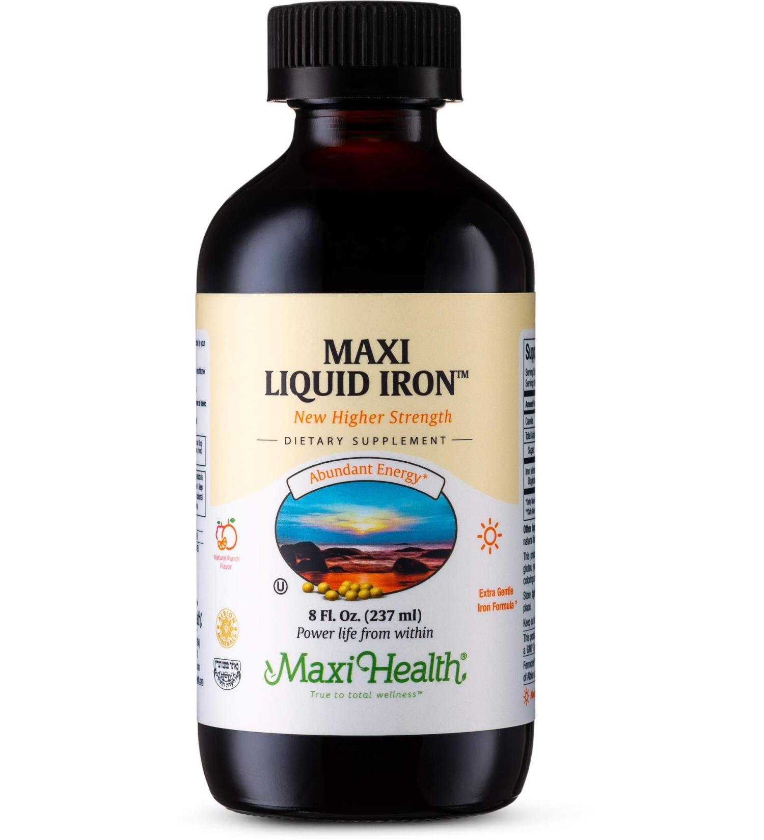 Maxi Health Liquid Iron 8 Fl Oz - Natural Fruit Punch Supplement - Buy Online on GoSupps.com