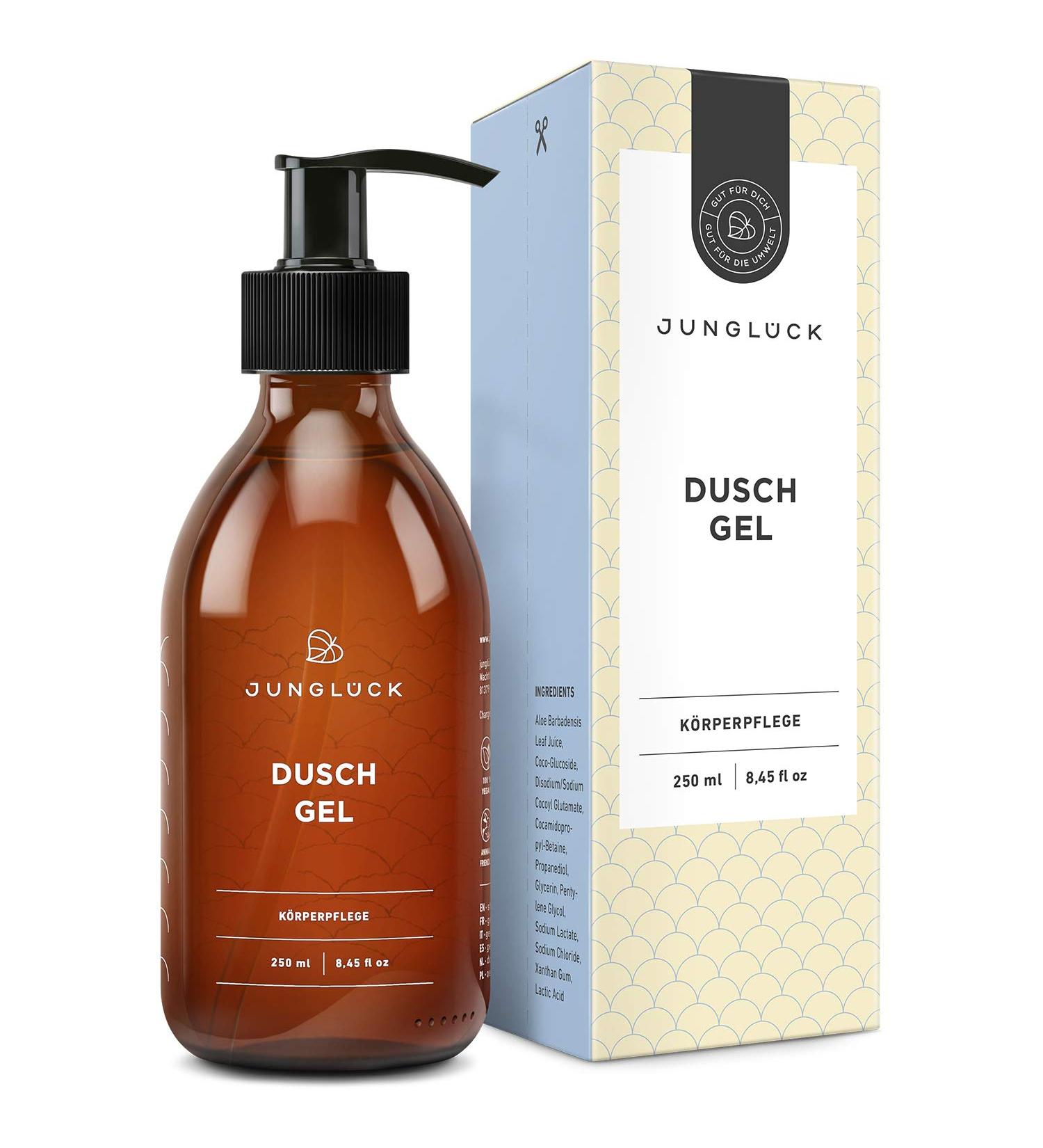 jungl ck vegan shower gel | 250 ml in brown glass | With aloe vera & natural surfactants for moisture & thorough gentle care | Natural & sustainable cosmetics made in Germany - Buy Online on GoSupps.com