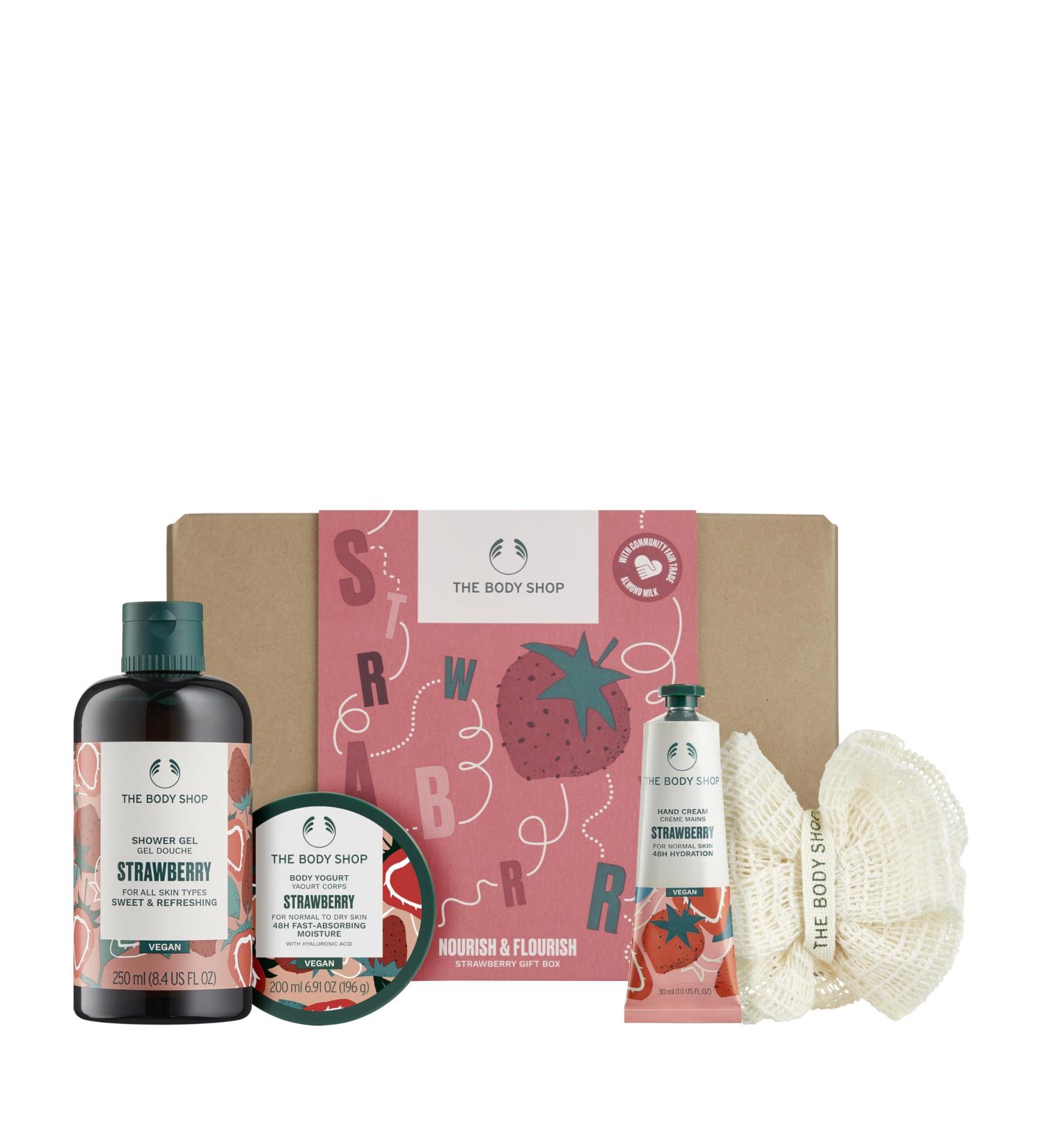 The Body Shop Nourish & Flourish Strawberry Body Care Gift Set Vegan 4-Piece Gift Set