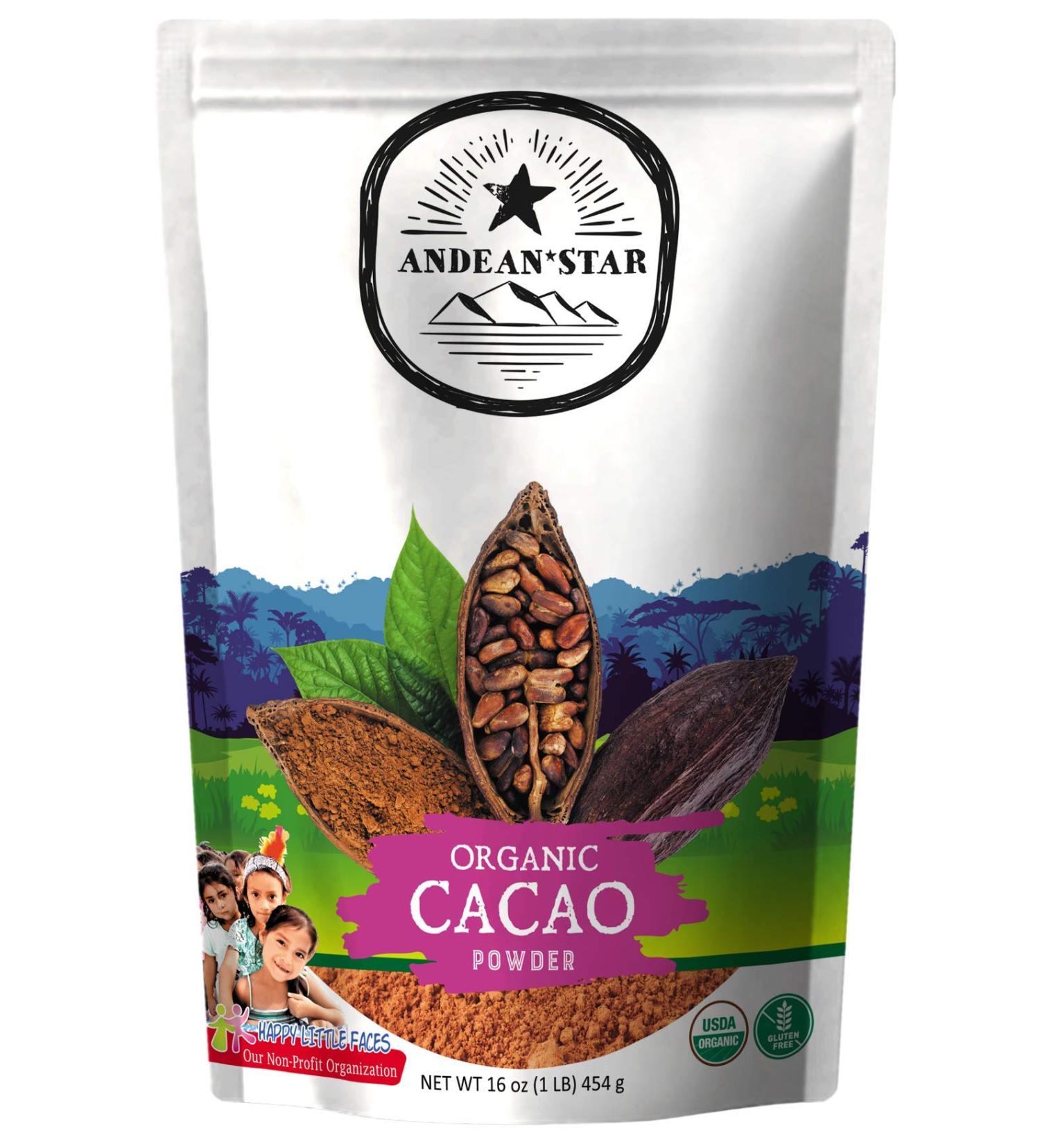 Andean Star Organic Cacao Powder - Raw Peruvian Cacao Beans - Rich in Nutrients and Flavanols - Zero-Guilt and USDA-Certified - All-Natural and Non-GMO - Single-Origin and Gluten-Free - 16 oz. - Buy Online on GoSupps.com