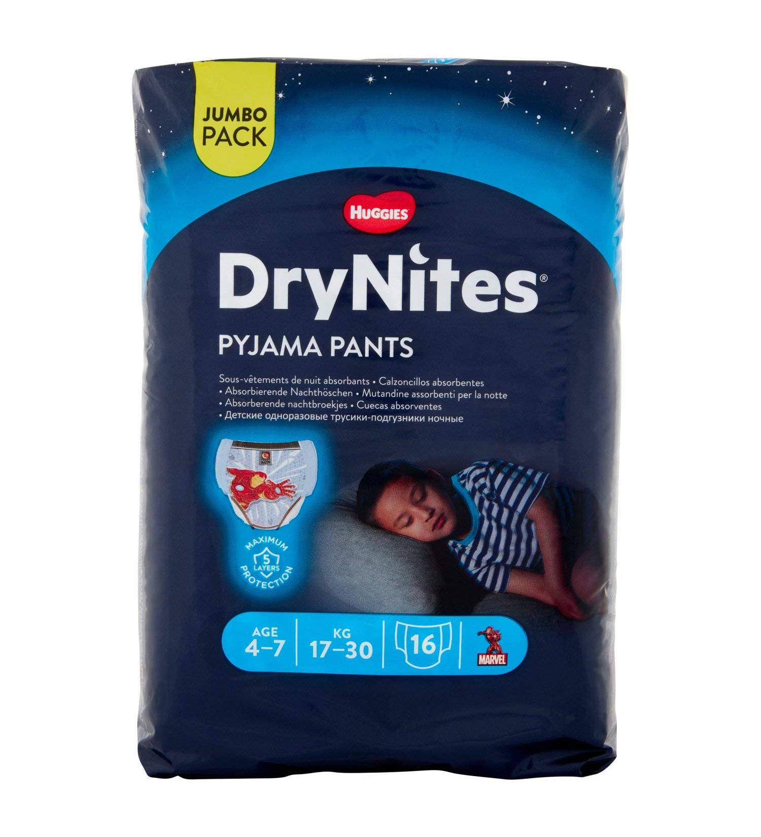 Huggies Drynites 4-7 Years Boys - Nighttime Underwear Set (32 Diaper Pants) for Bedwetting - Ultimate Comfort & Protection - Buy Online on GoSupps.com
