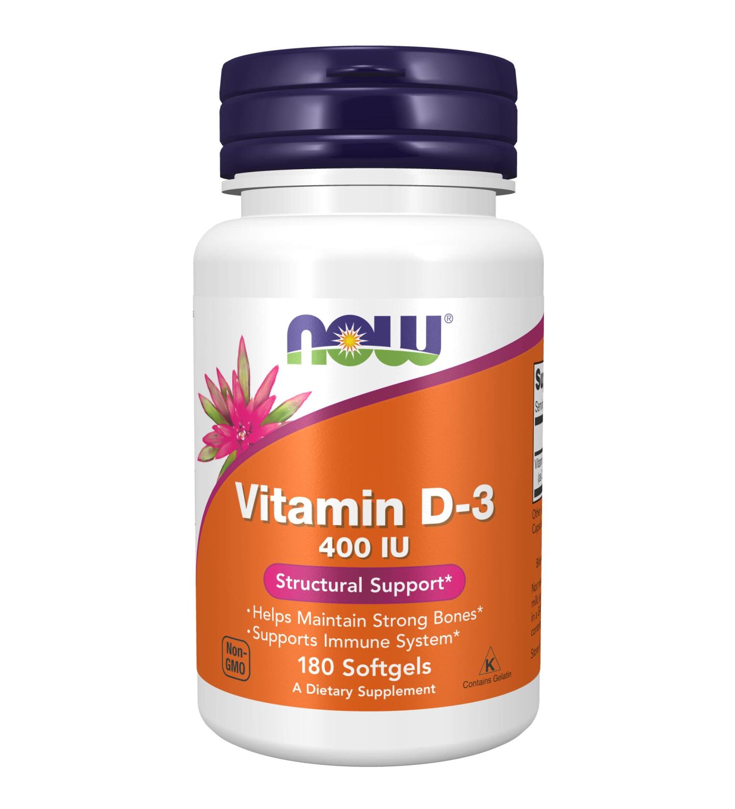 NOW Vitamin D-3 400 IU Softgels- Strong Bones & Structural Support - 180 Count - Buy Online on GoSupps.com
