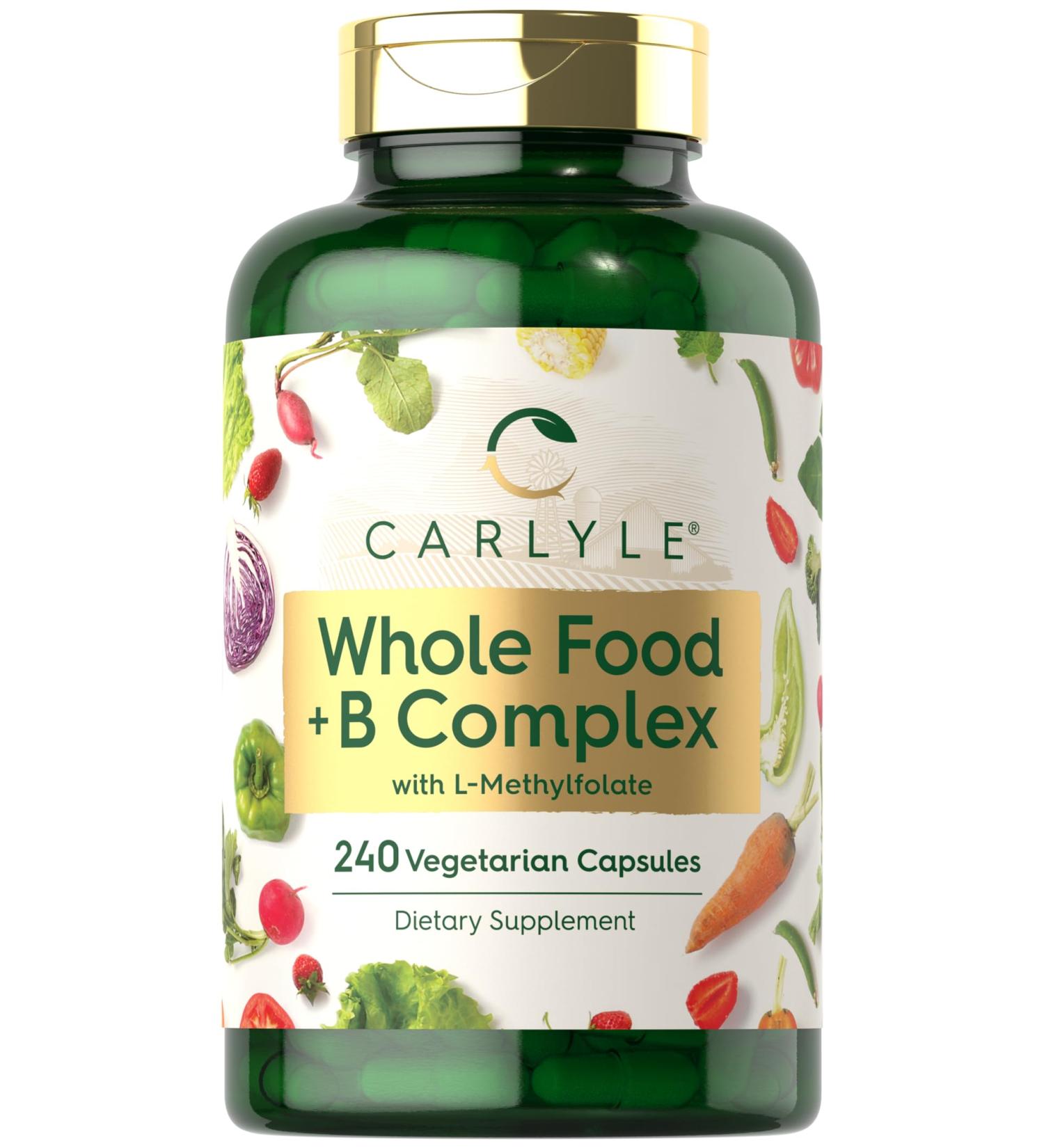 Carlyle Vitamin B Complex Whole Foods Blend | 240 Capsules | Daily Multivitamin for Men and Women | with B1 B2 B6 B12 Folate Niacin and L-Methylfolate | Non-GMO & Vegetarian Supplement - Buy Online on GoSupps.com