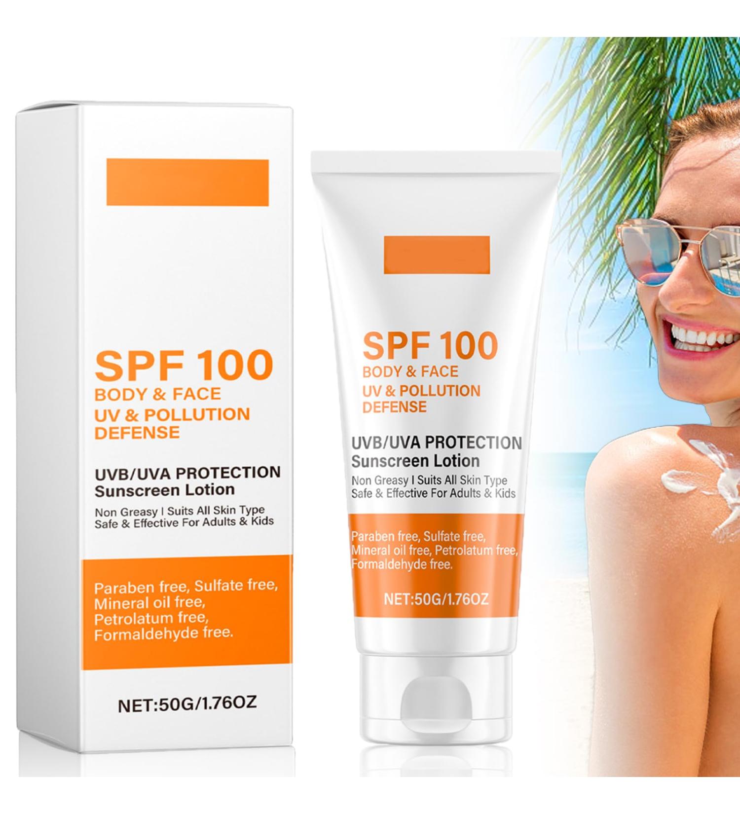  Xiniear Sunscreen SPF 100 50g Sunscreen SPF 100 Sunscreen Lotion Sun Lotion with UVA/UVB Protection Moisturizing Anti-Aging Sunscreen Water Resistant Suitable for All Skin Types (1 PC) - Buy Online on GoSupps.com