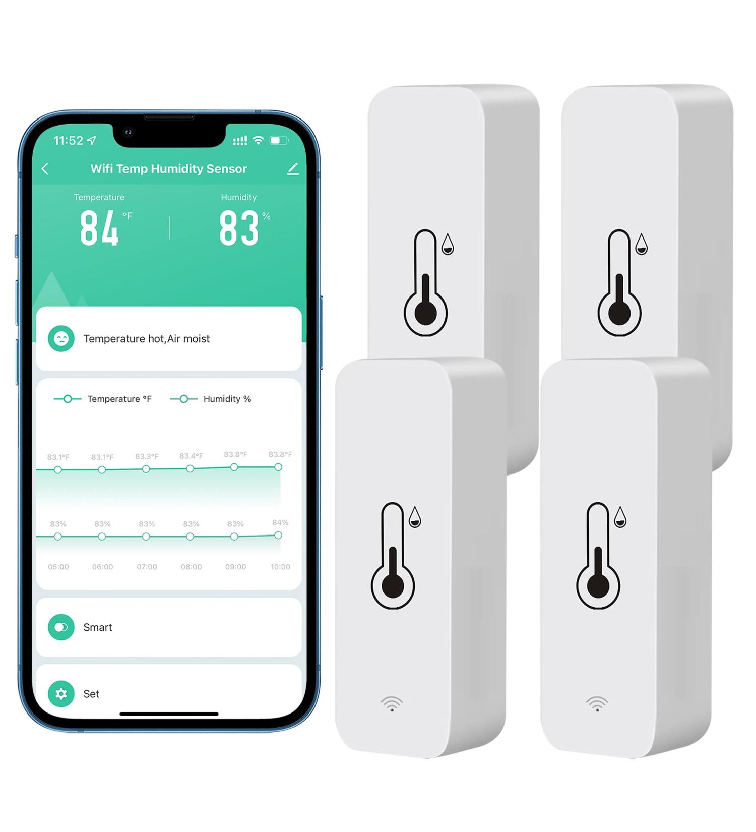 Comboss WiFi Hygrometer Thermometer Sensor - Wireless Temperature & Moisture Monitor for Indoor/Outdoor Use | Remote App Notifications (4-Pack) - Buy Online on GoSupps.com