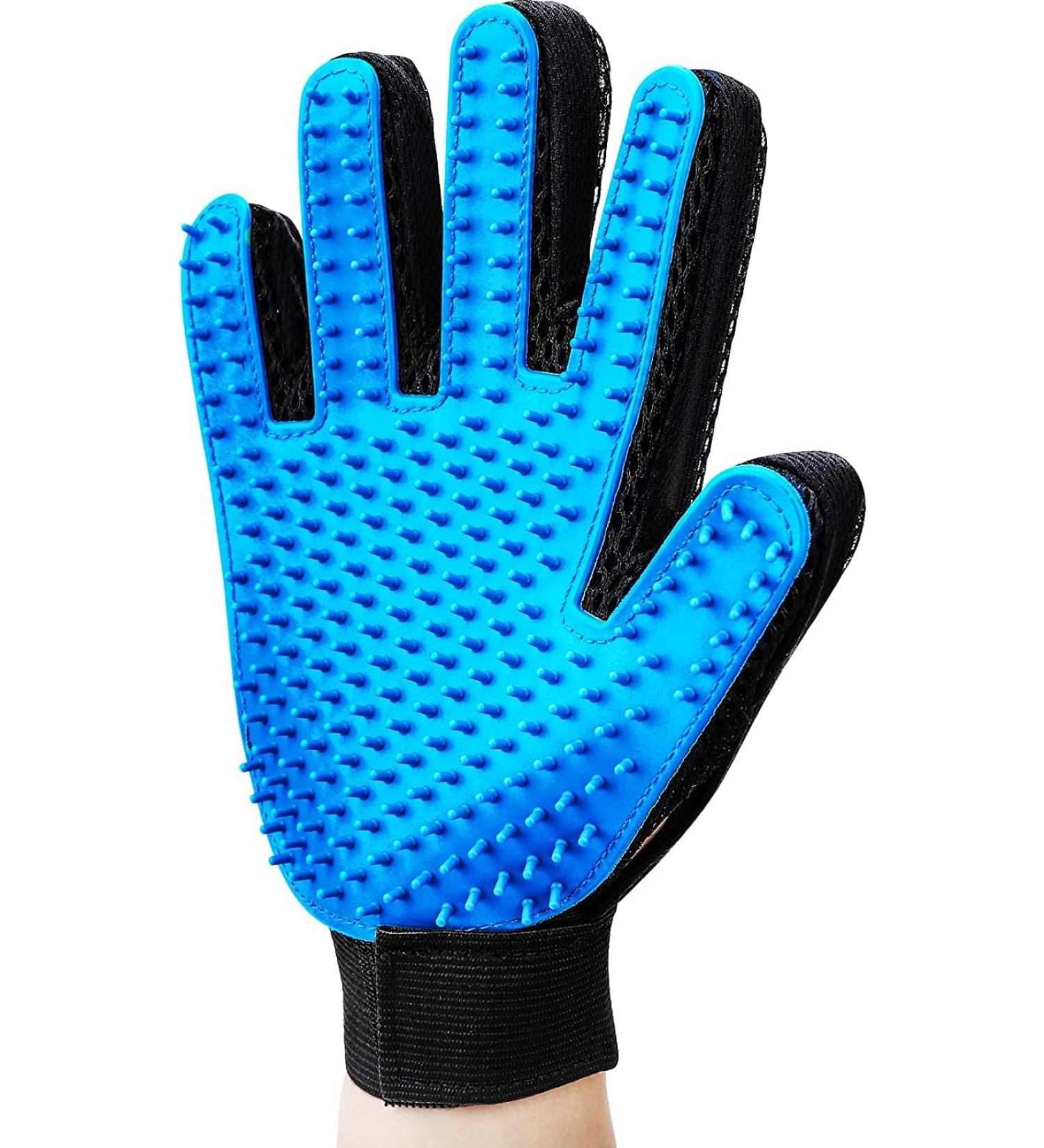BANSHAN Pet Hair Removal Gloves - 259 Needles Furniture Soft Massage Brush for Cats and Dogs - Long and Short Hair - Blue Right Hand - Buy Online on GoSupps.com