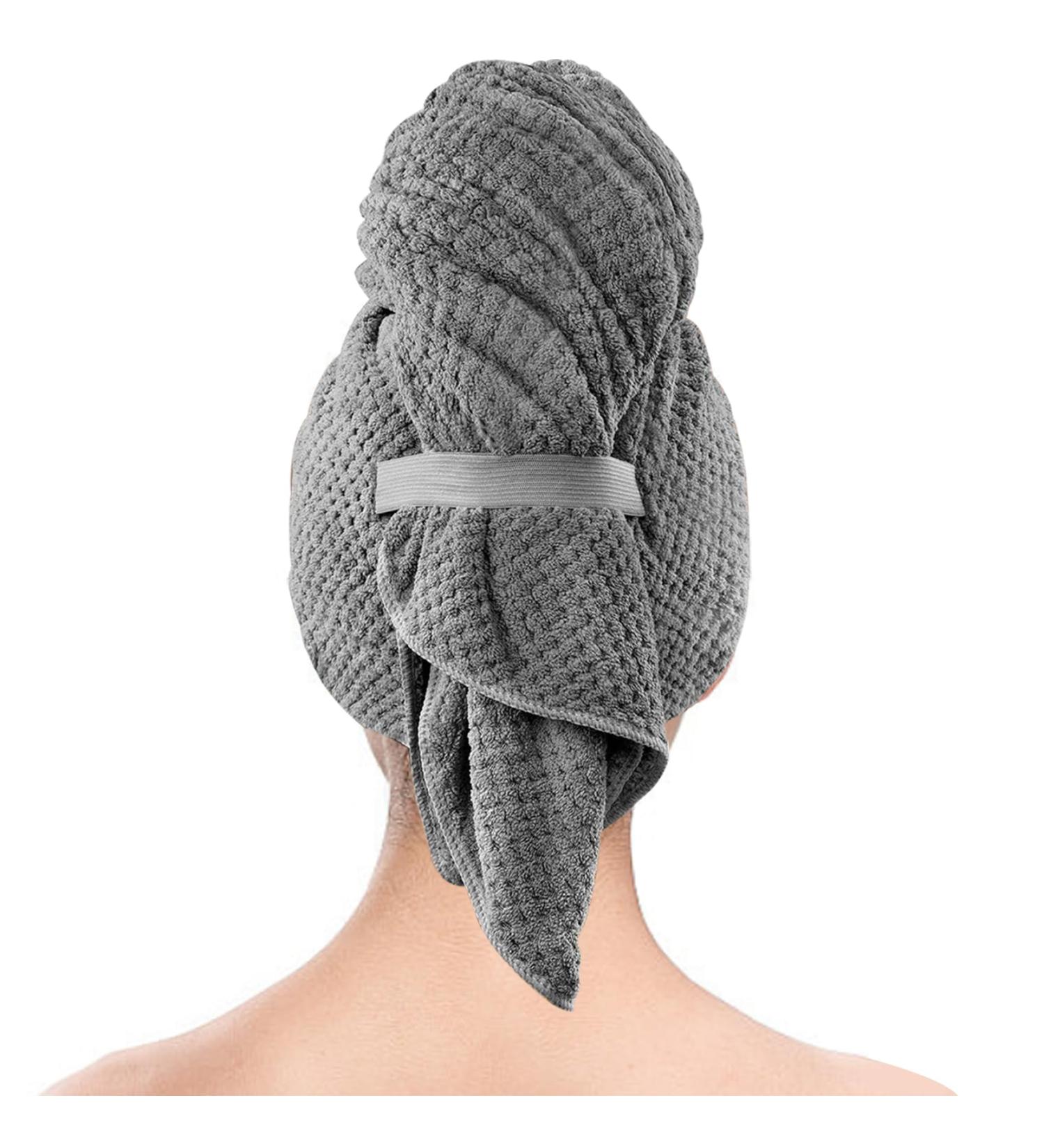 Super Absorbent Microfibre Hair Towel Wrap | Quick Drying Hair Turbans with Elastic Strap - Perfect for Long Hair (39x24 - Buy Online on GoSupps.com