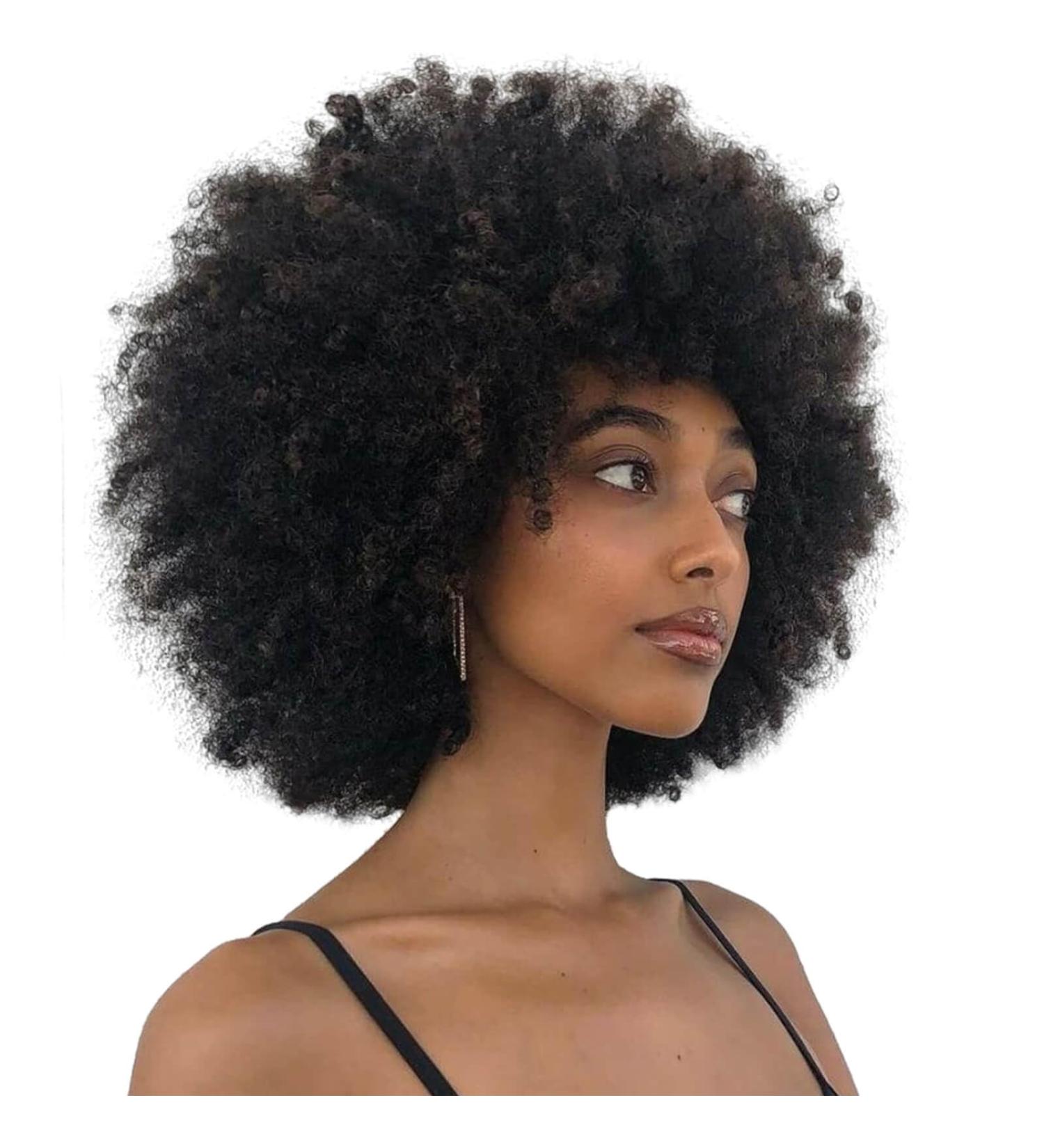 Shop Becus Short Afro Wigs for Black Women - Brazilian Real Hair Crazy Curly Afro-Puff Styles - Buy Online on GoSupps.com