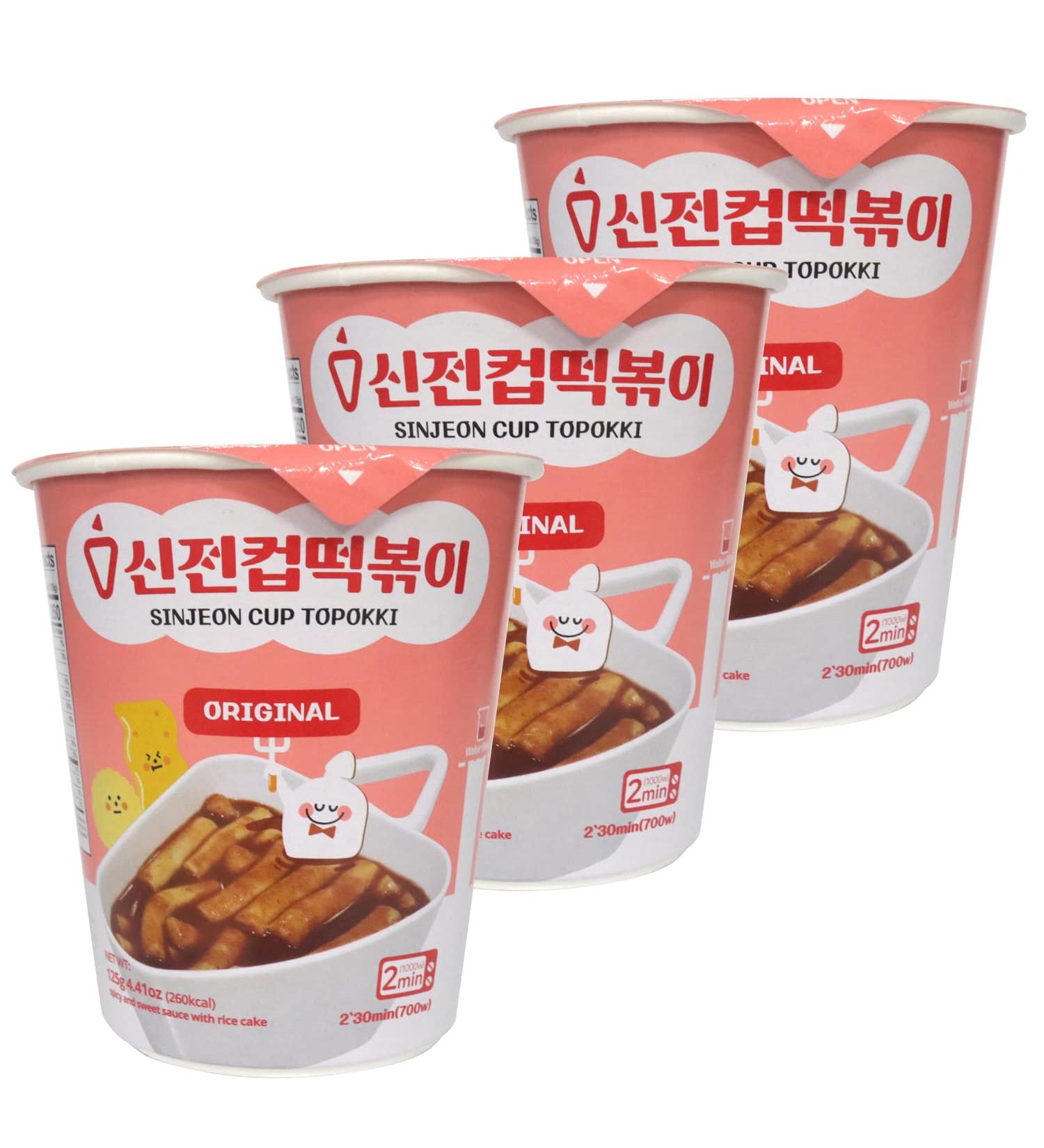 SINJEON Gochujang Tteokbokki Korean Flavor Topokki Instant Rice Cake 4.41oz - Pack of 3 | Sweet & Spicy K-Street Food Snack | 2 Minutes Ready | Authentic Korean Flavors - Buy Online on GoSupps.com