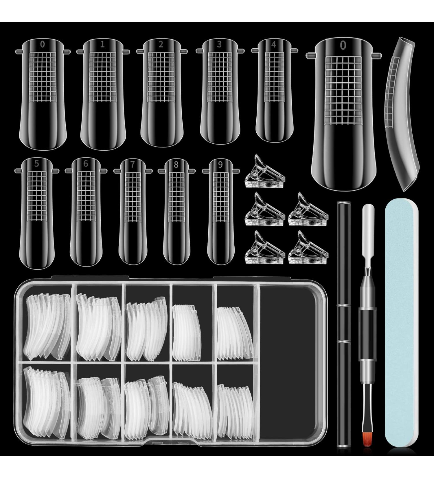 Saviland Clear Dual Nail Forms Set - 100PCS Full Cover Nail Extension Gel Molds + Dual-end Poly Gel Brush | 10 Sizes for Manicure Salon & Home DIY - Buy Online on GoSupps.com