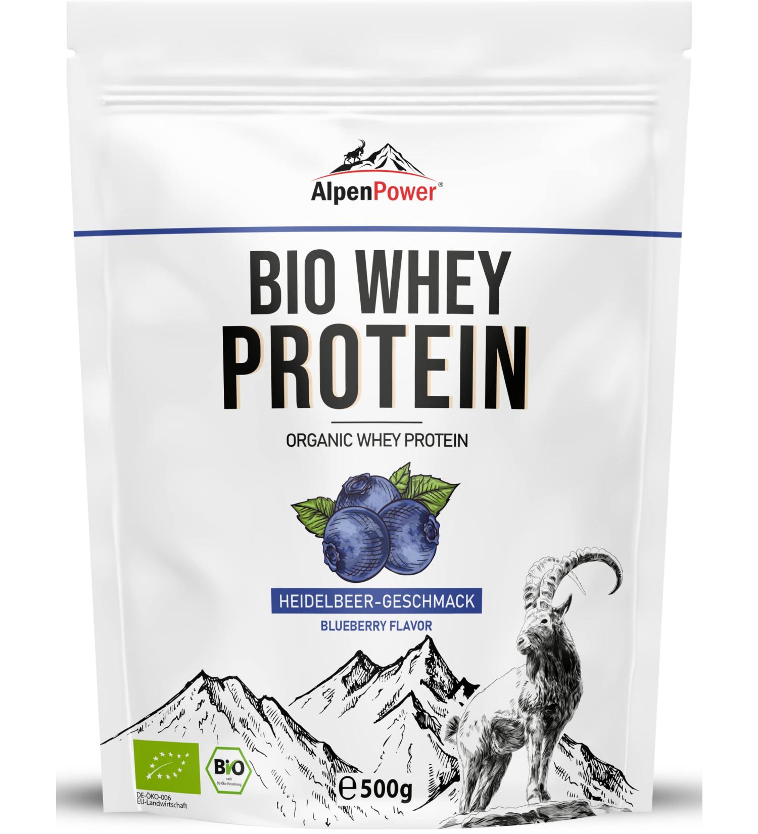 Alpenpower Bio Whey Protein Blueberry 500g | 100% Natural CFM Protein Powder | Organic Alpine Milk | No Additives - Buy Online on GoSupps.com