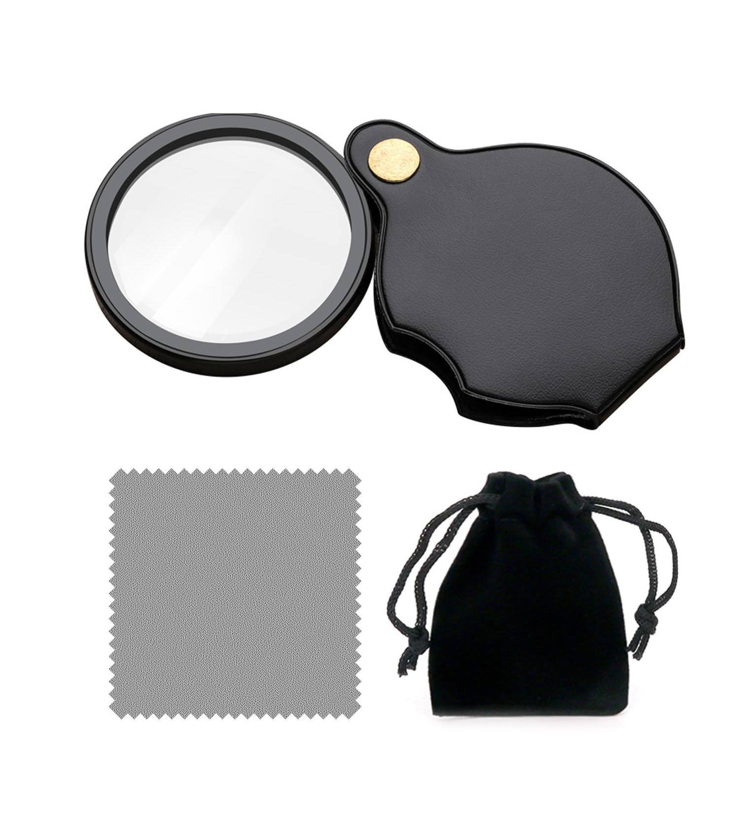 20x Magnifying Glass with Leather Case - Portable Folding Magnifier for Seniors - Includes Wiping Cloth & Storage Bag - Buy Online on GoSupps.com