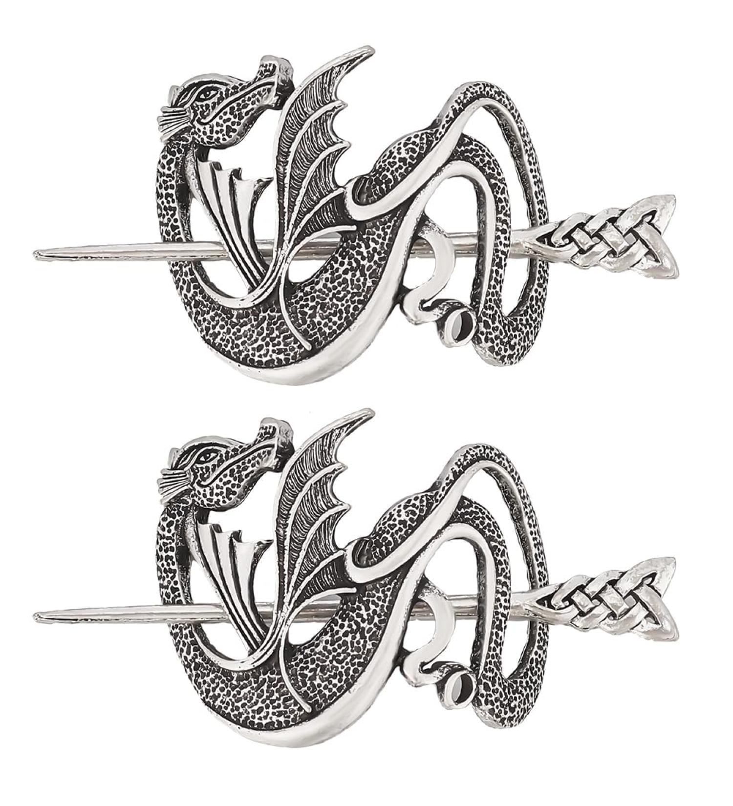 DELORIGIN 2 Sets Irish Hairpins Clips Viking Dragon Hair Accessories Hair Slide Hairpins Alloy Shawl Pins Metal Hair Barrette Vintage Hair Sticks for Women Scarf Sweater Decoration - Buy Online on GoSupps.com