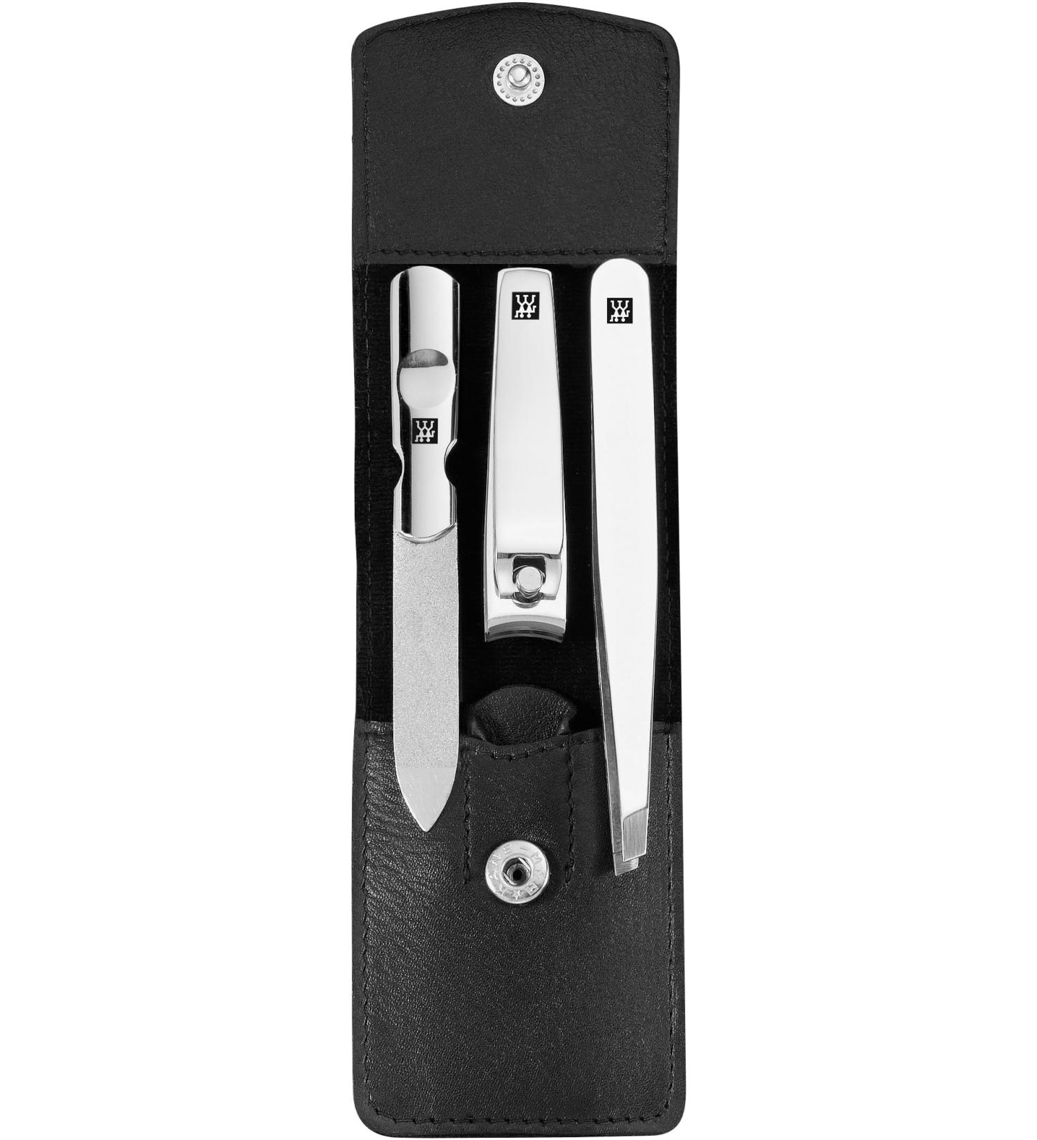 ZWILLING 3-Piece Manicure & Pedicure Set - Genuine Leather Nail Care Kit with Snap Fastener - Black Nail Clipper Included - International Shipping Available - Buy Online on GoSupps.com