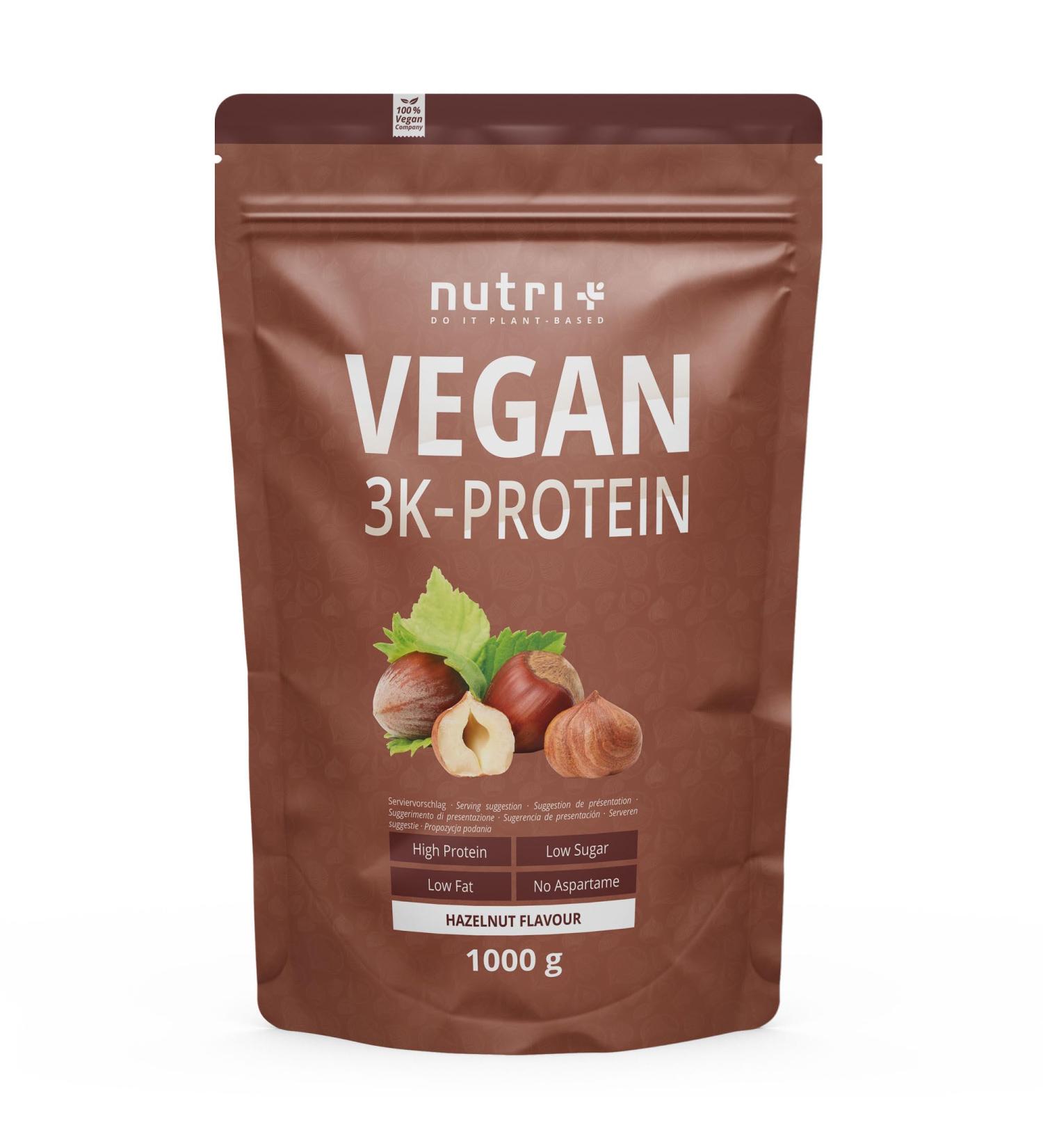 Nutri+ Vegan Protein Powder Hazelnut 1kg - 83% Protein Gluten & Lactose Free Nutty Flavor 3K Protein Powder - Buy Online on GoSupps.com