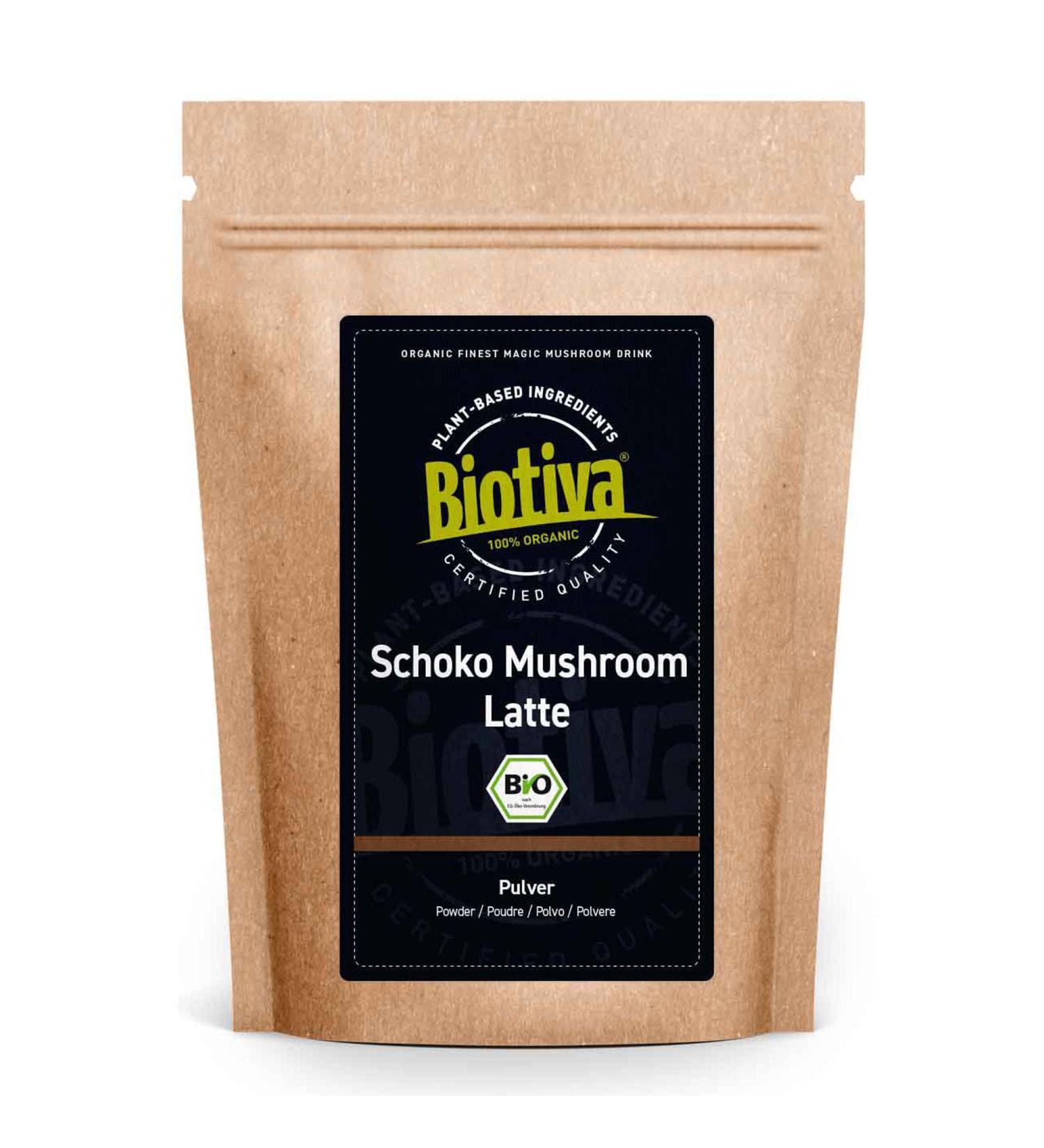 Choco Mushroom Latte 100g - bottled and made in Germany - Biotiva - Buy Online on GoSupps.com