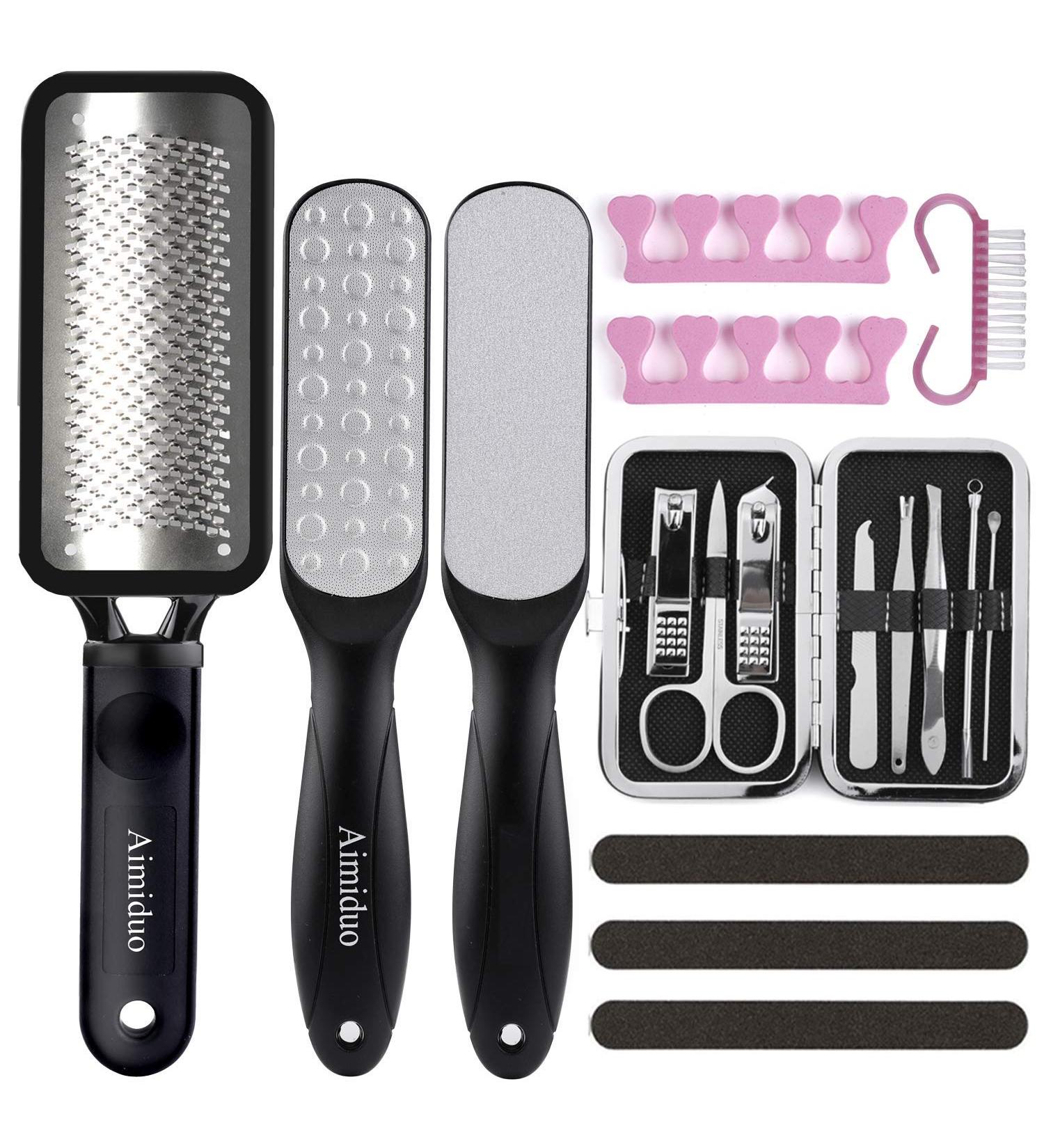 15pcs Foot Scrubber Pedicure Kit - Colossal Foot Rasp, Callus Remover Tool for Wet/Dry Feet - Surgical Grade Stainless Steel Files (Black) - Buy Online on GoSupps.com