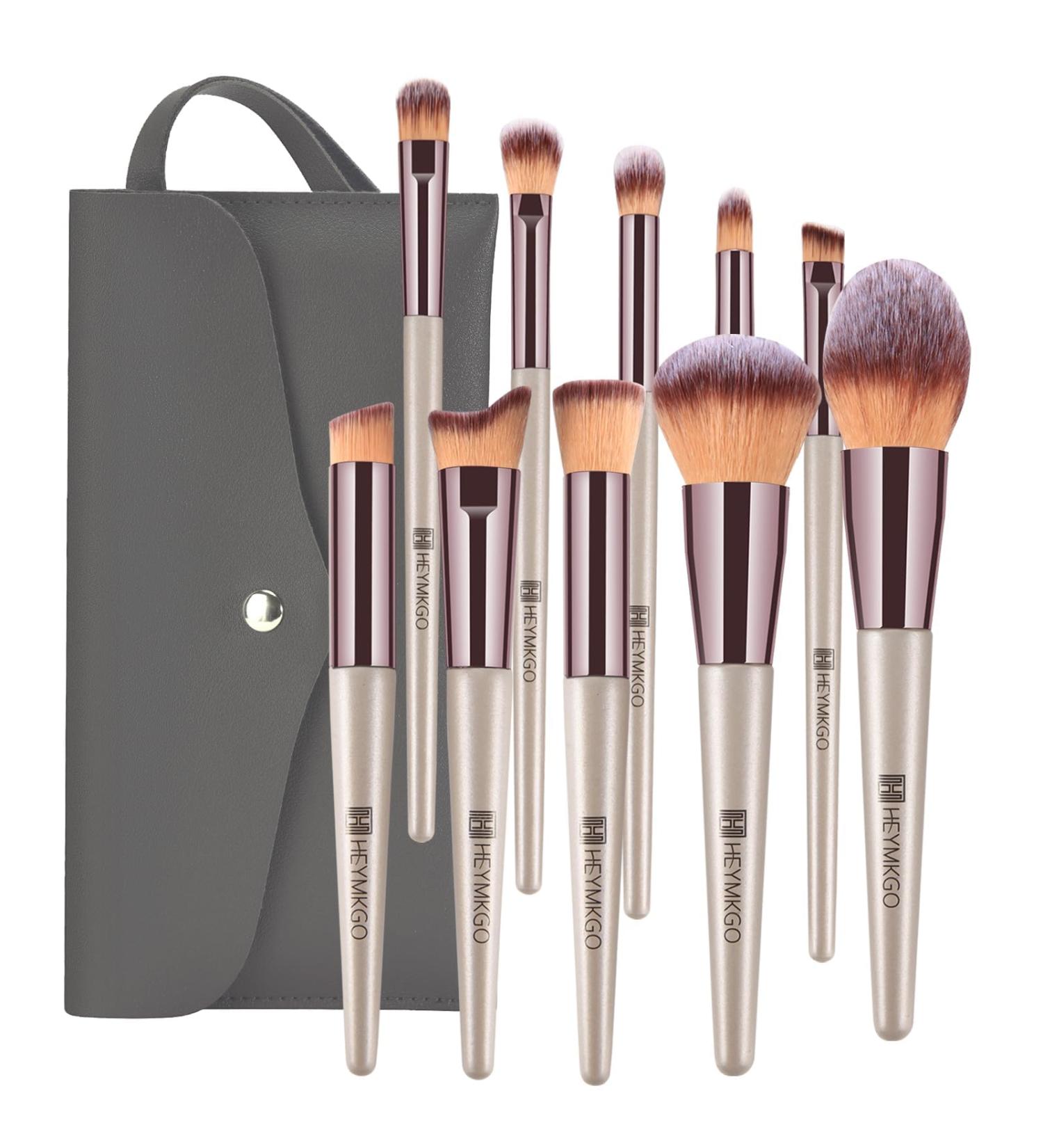 HEYMKGO Make Up Brush Set Professional Brush Set Makeup 10 Pieces with PU Leather Bag Champagne Gold Makeup Brush Kit Kabuki Eyeshadow Makeup Brushes Gift Foundation Cosmetic Brush - Buy Online on GoSupps.com