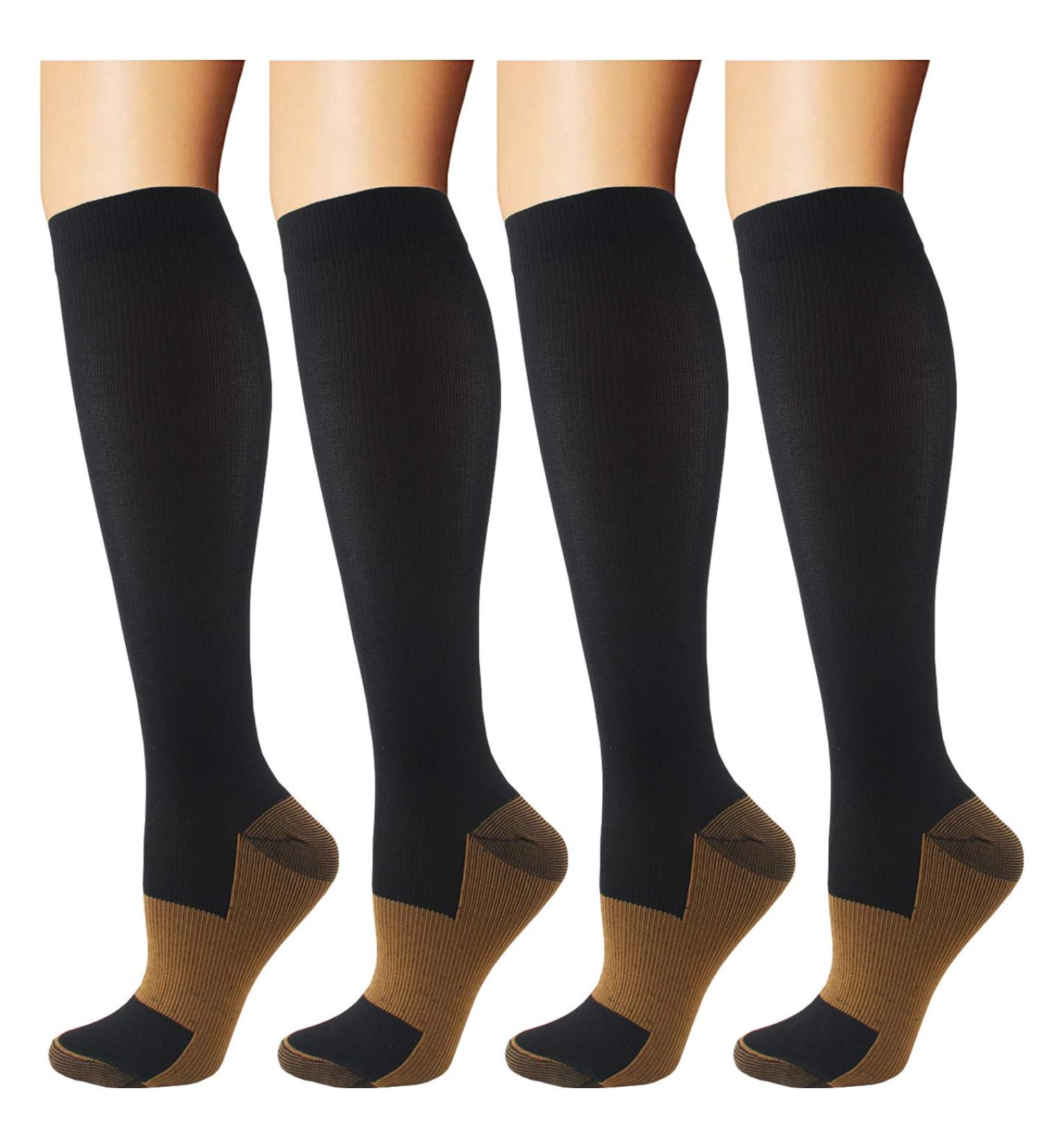 4 Pairs Copper Compression Socks for Men & Women | 15-20 mmHg Medical Grade | Ideal for Sports Running Plantar Fasciitis Nurses | L-XL Black - Buy Online on GoSupps.com