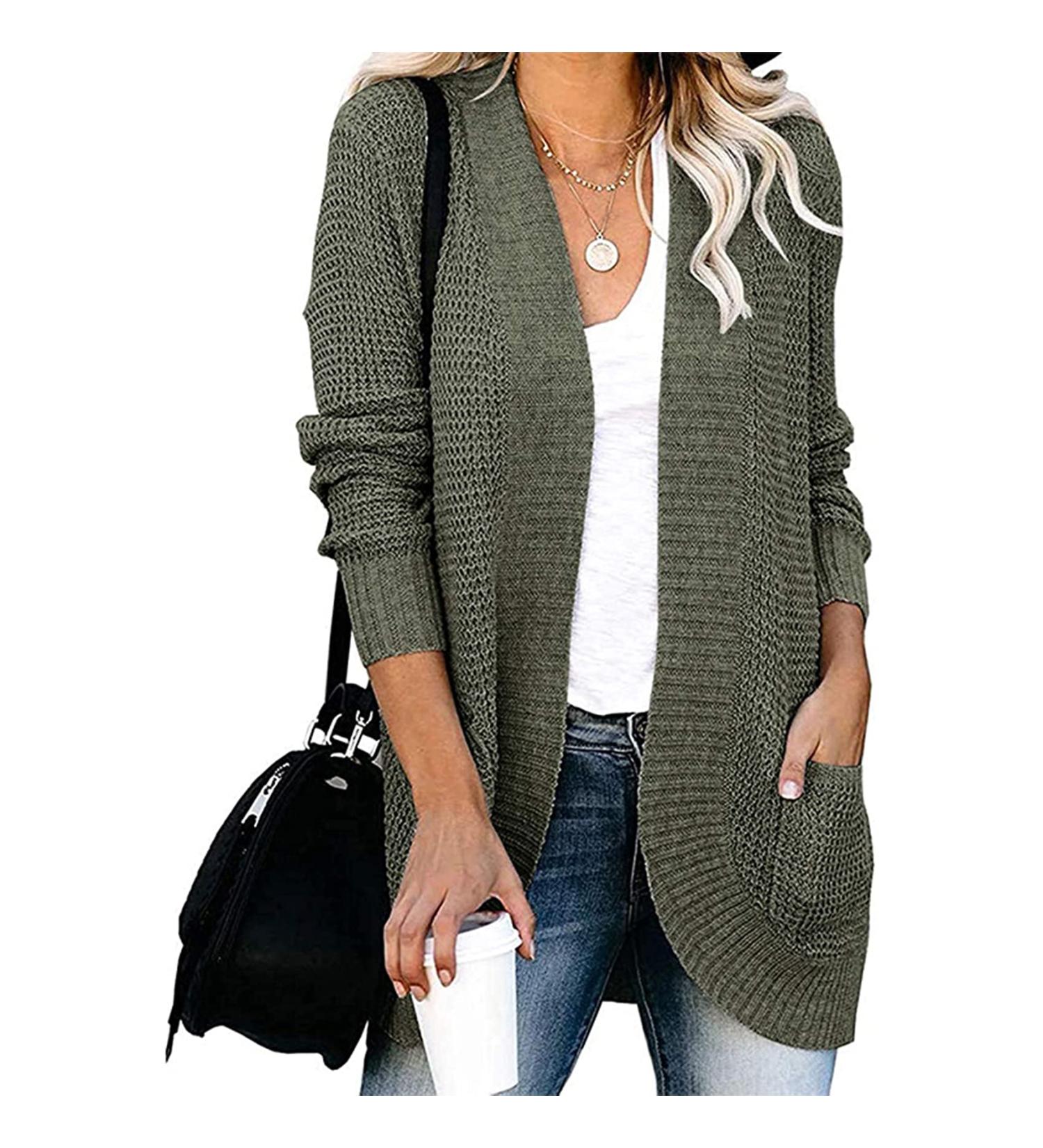 Shop Women's XL Green V-Neck Cardigan | Autumn & Winter Casual Fashion with Pockets - Buy Online on GoSupps.com