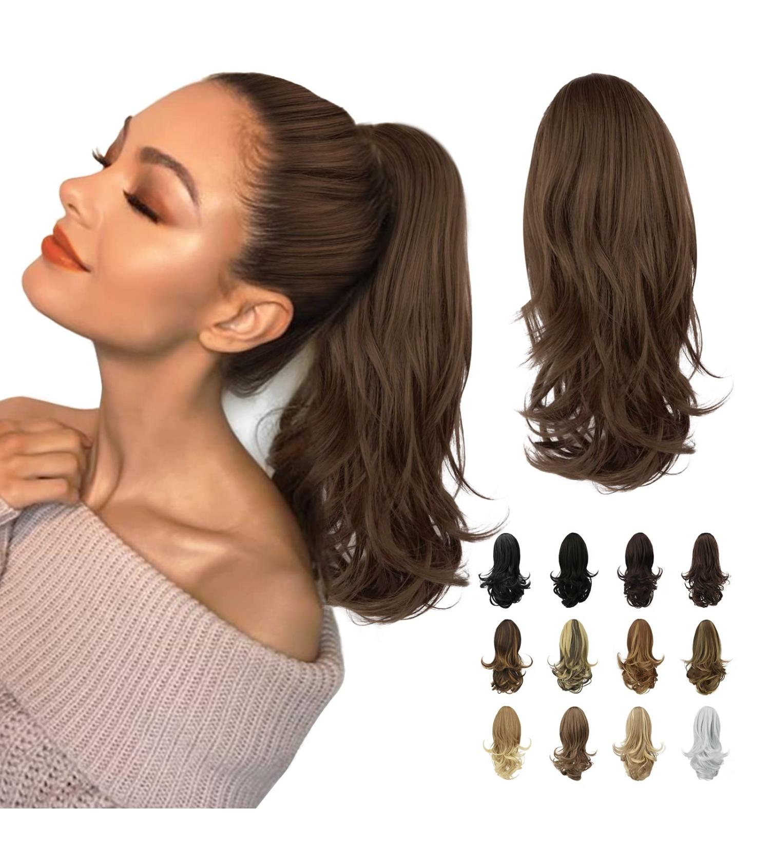 Sofeiyan 13 Long Curly Ponytail Extension | Medium Chestnut Brown Synthetic Hairpiece for Women - Buy Online on GoSupps.com