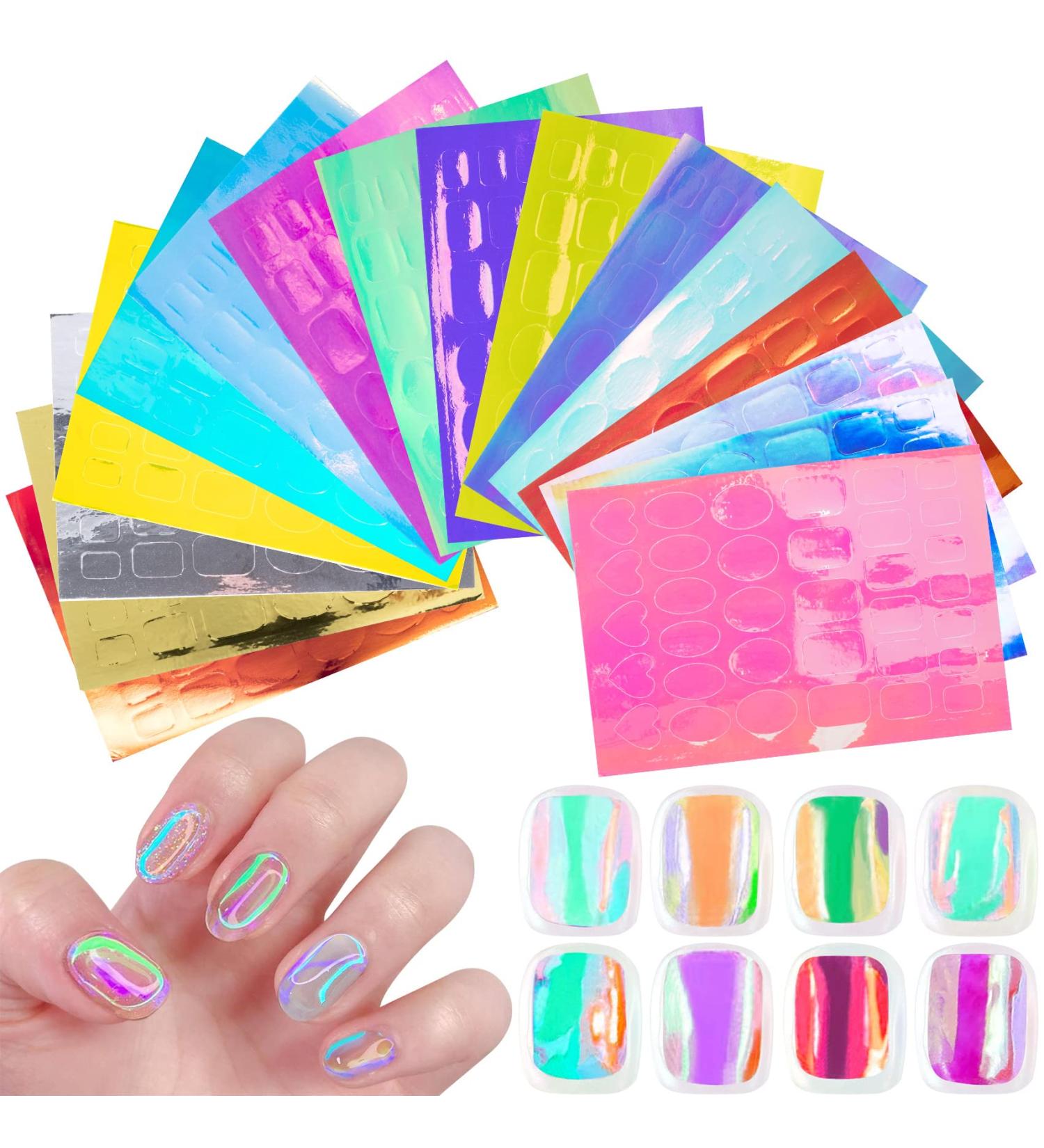 HINZIC 16 Sheets Aurora Nail Foil Stickers - Holographic Iridescent Nail Decals for DIY Nail Art - Women Girls - Buy Online on GoSupps.com