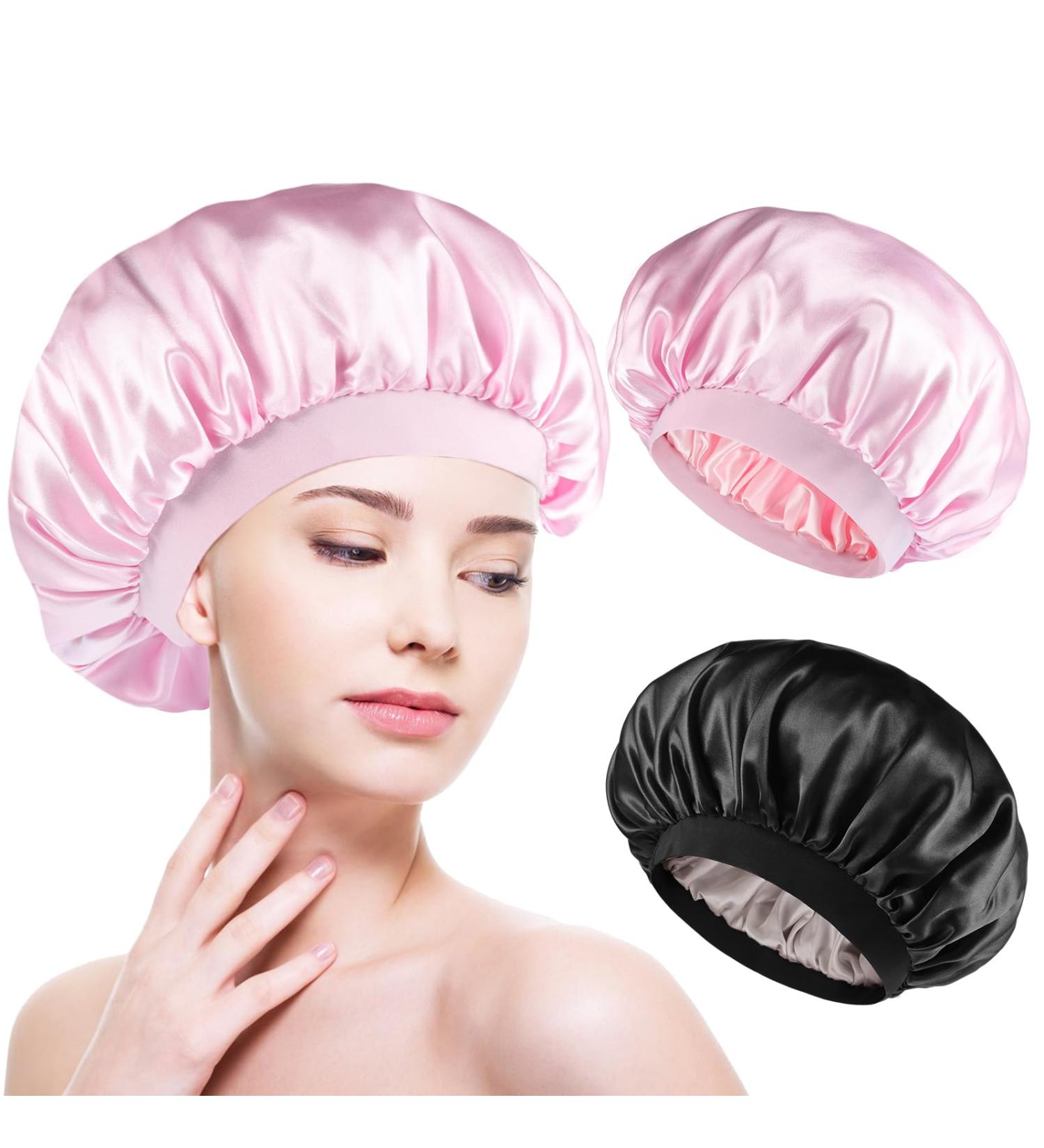 Buy 2-Piece Satin Hair Hood Set - Double-Sided Sleep Caps for Women & Girls | Breathable Bonnets in Black & Pink | Nighttime Hair Protection - Buy Online on GoSupps.com