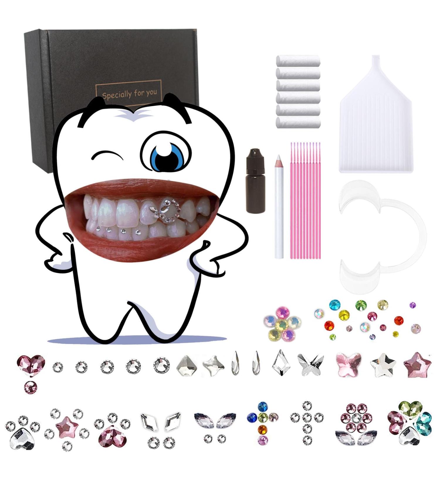 DIY Tooth Gems Kit - 100 Fashionable Crystal Teeth Jewelry Ornaments | Butterfly Heart Cat Paw & Vampire Designs | Sweet Smile Accessories - Buy Online on GoSupps.com