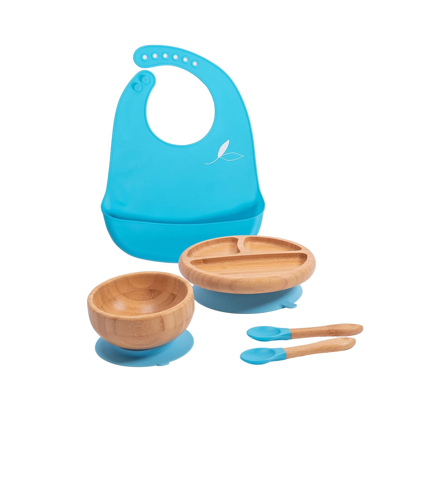 Love Earth Bamboo Baby Weaning Set - 5 Piece Eco-Friendly Set for Babies 3 Months to 6 Years (Blue) - Buy Online on GoSupps.com