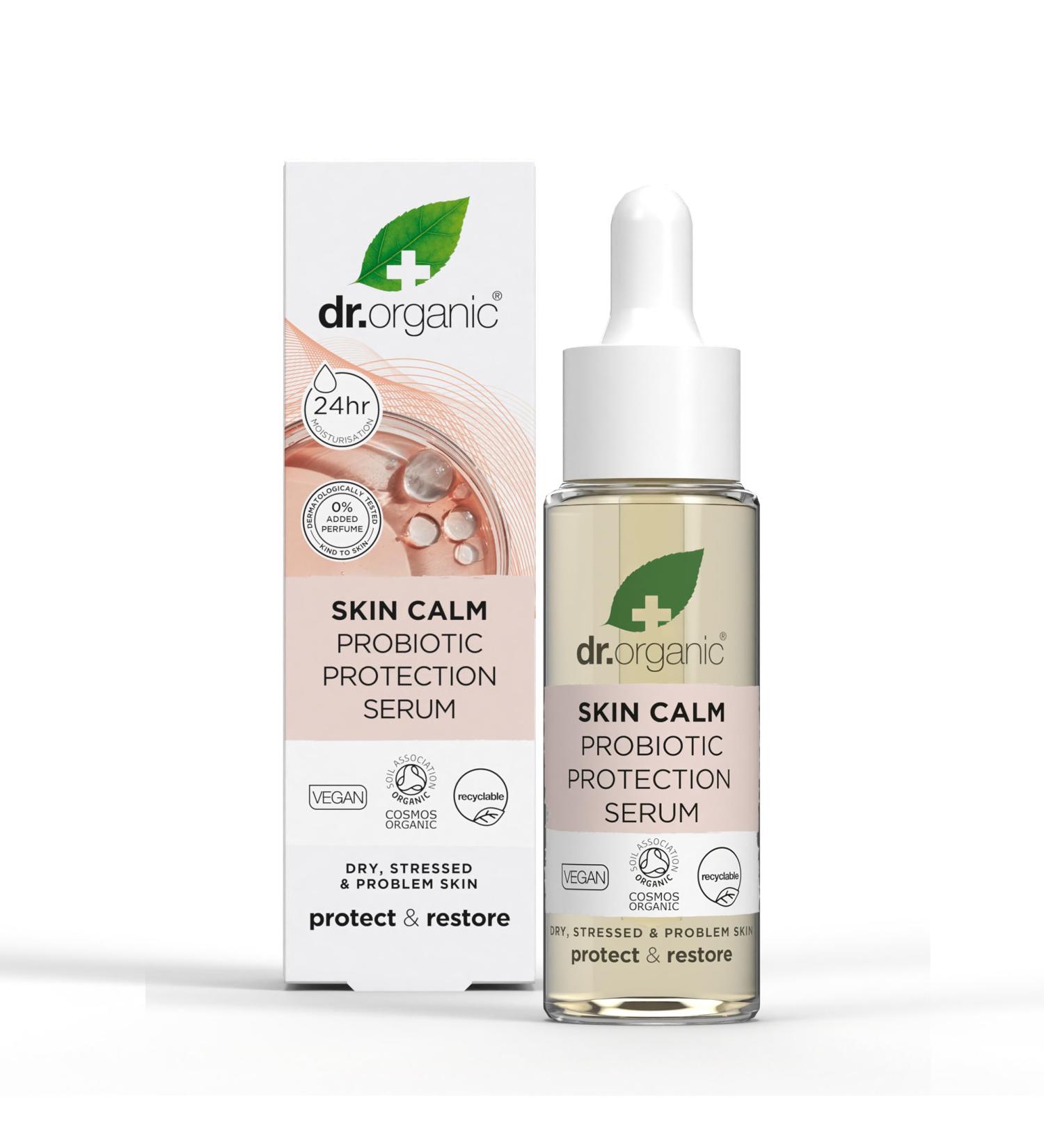 Dr Organic Skin Calm Probiotic Protection Serum For Redness Dry Sensitive & Irritable Skin 24hr Moisture Dermatologically Tested Vegan Cruelty Free Paraben & SLS Free Certified Organic 30ml - Buy Online on GoSupps.com