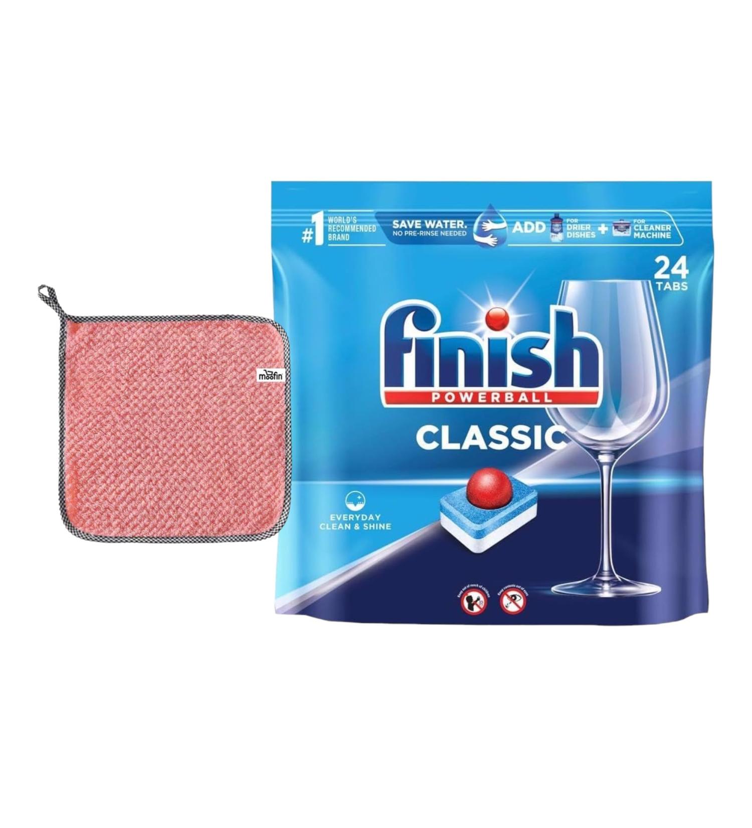 Powerball Dishwasher Detergent 24 Tabs - Tough Mess Cleaning Fresh Scent Sparkling Clean with Moofin Towel | International Shipping - Buy Online on GoSupps.com