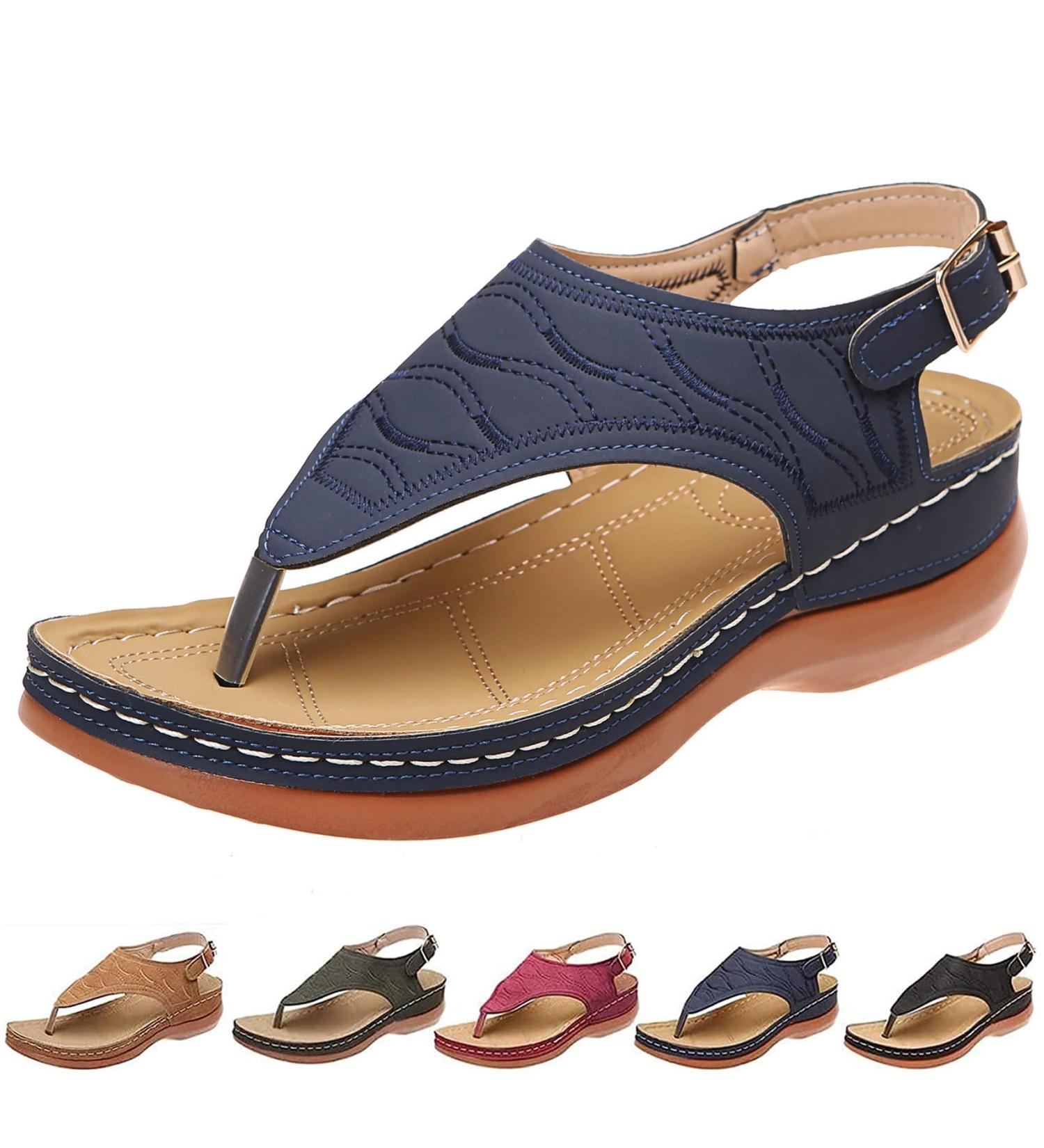 DHZLH Almusi Leather Orthopedic Arch Support Sandals - Diabetic Walking Sandals (Blue 6) - Buy Online on GoSupps.com