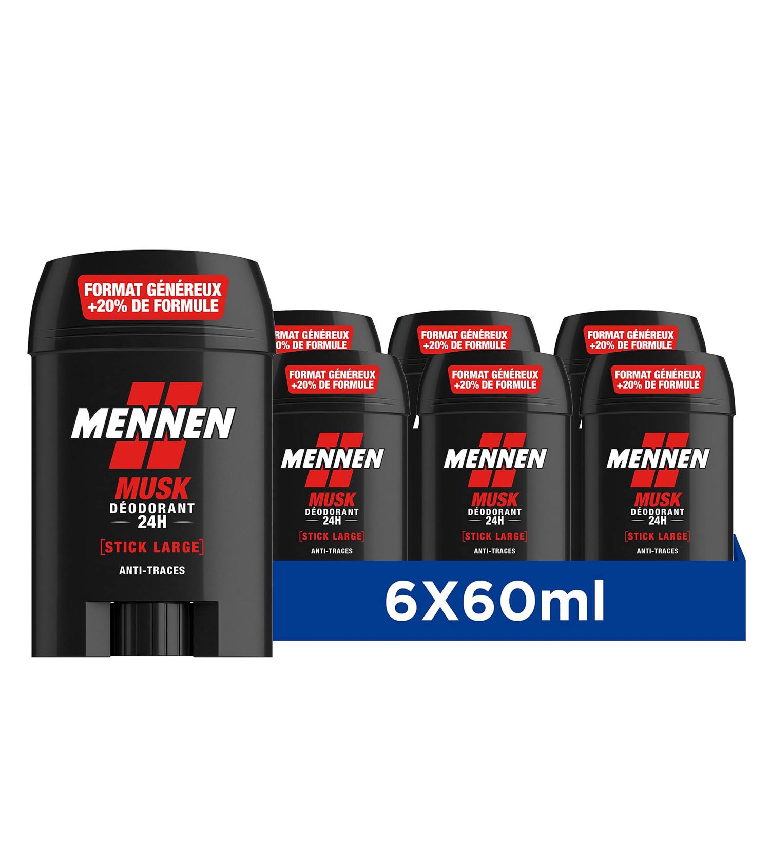 Mennen MUSK Deodorant for men 24H large stick without alcohol anti-stains - Pack of 6 - Buy Online on GoSupps.com