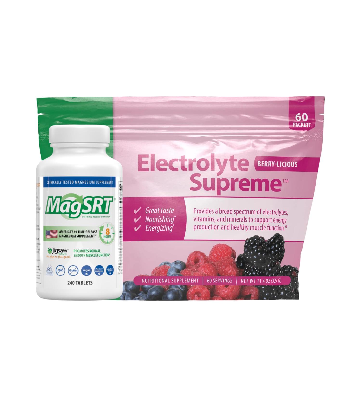 Jigsaw Health Bundle | MagSRT 240 Tablets and Electrolyte Supreme (Berry-Licious) 60 Servings (Packets) - Buy Online on GoSupps.com