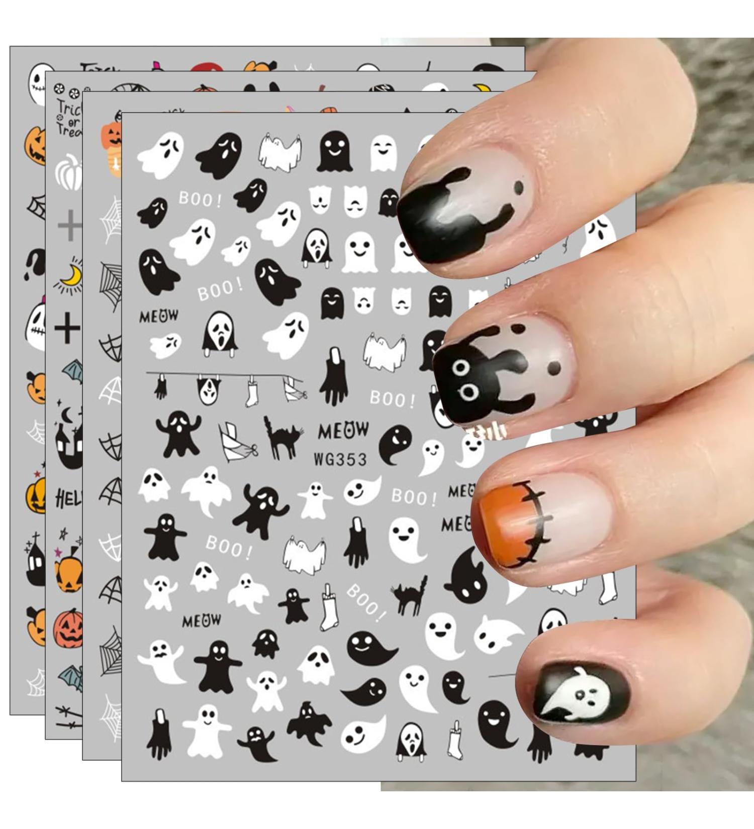 JMEOWIO 8 Sheets Halloween Nail Art Stickers Decals Self-Adhesive Pumpkin Skull Ghost Spider Web Bat Spook Nail Supplies Nail Art Design Decoration Accessories - Buy Online on GoSupps.com