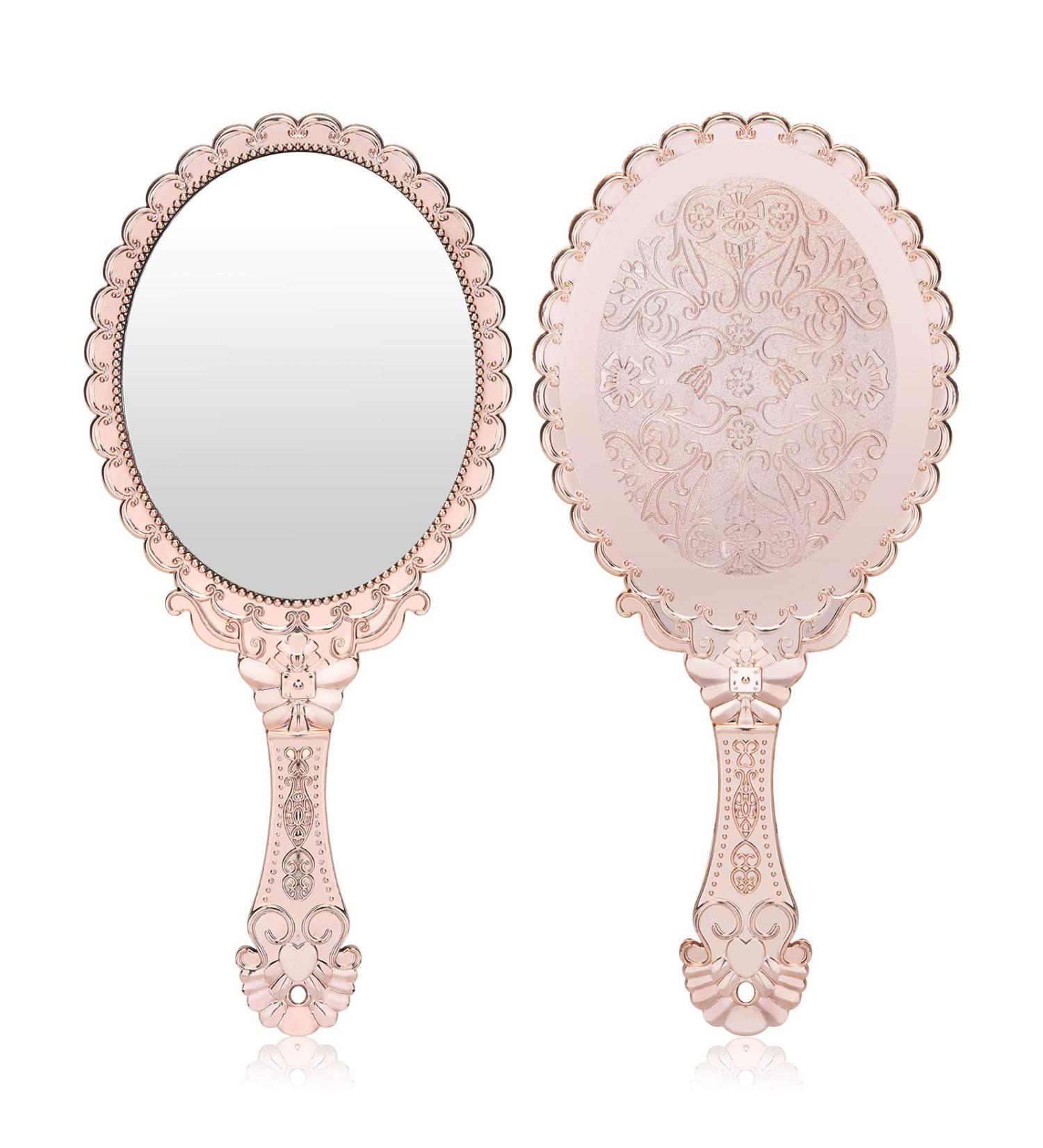 Yusong Compact Handheld Mirror with Handle - Vintage Purse Mirror for Travel - Rose Gold Mini Makeup Mirror for Girls - Buy Online on GoSupps.com