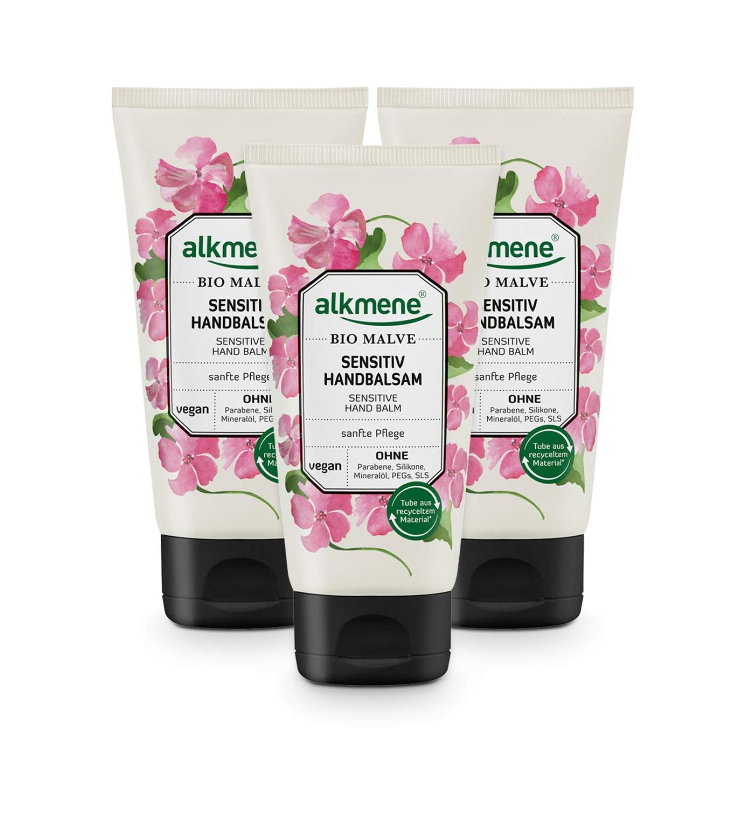 alkmene Organic Mallow Hand Balm - Cream for Sensitive and Dry Hands - Free from Silicones Parabens Mineral Oils PEGs SLS & SLES - Hand Care (3x 75ml) - Buy Online on GoSupps.com