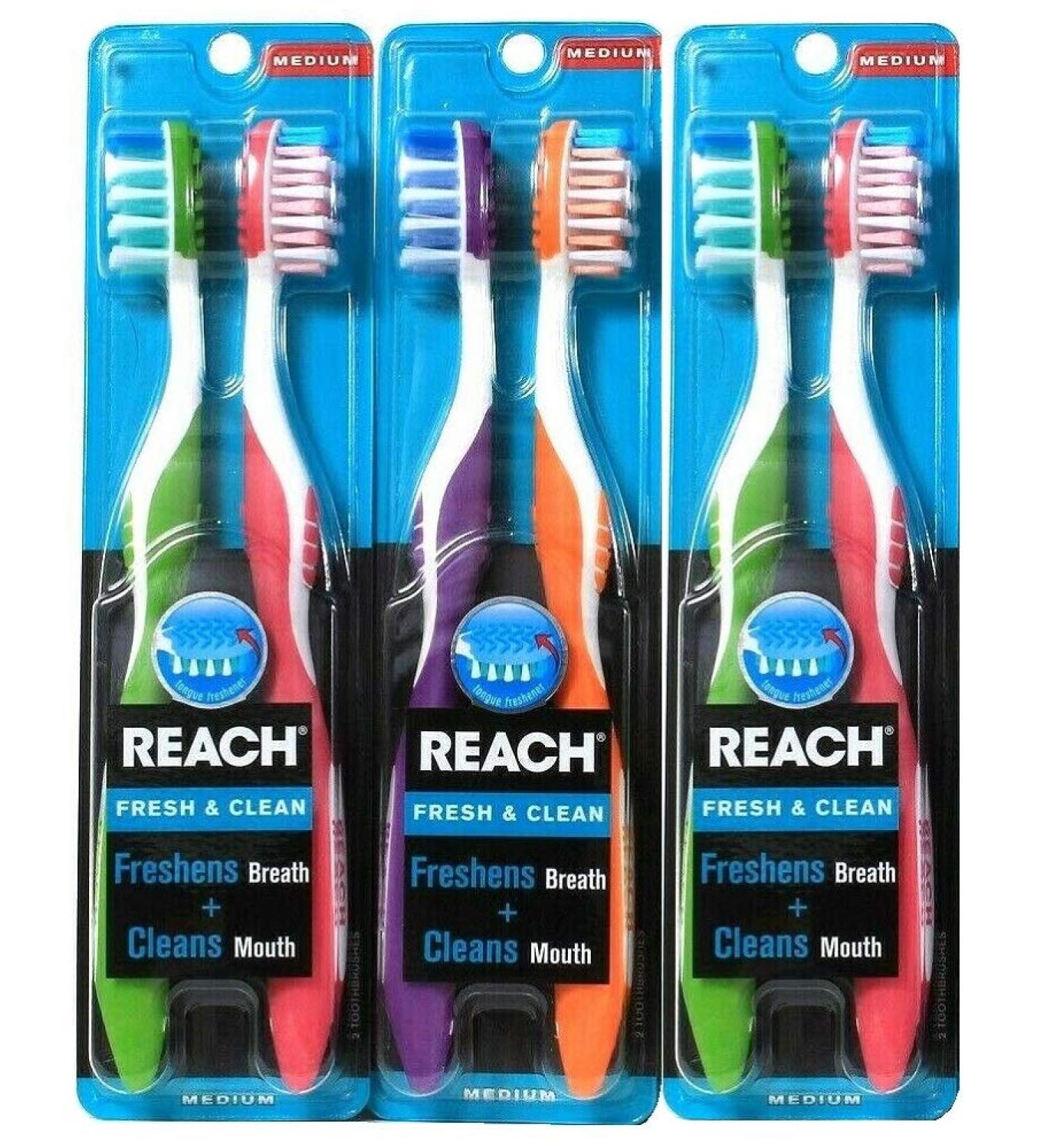Reach Fresh and Clean Medium Head Toothbrushes 2 Count (Pack of 3)