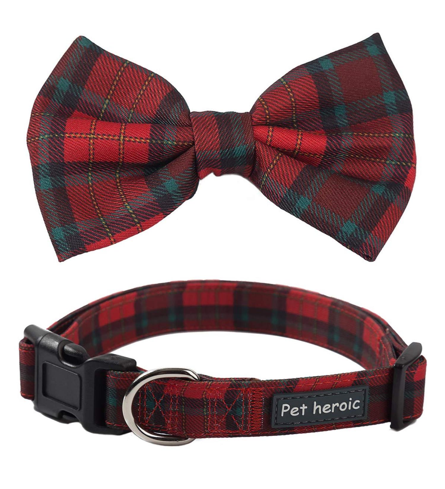 Pet Heroic Pet Dog Cat Collar with Grid Bow tie Adjustable Plaid Pet Dogs Cats Comfortable Durable Bowtie Collars for Small Medium Large Dogs Cats in 3 Styles M Red-grid - Buy Online on GoSupps.com