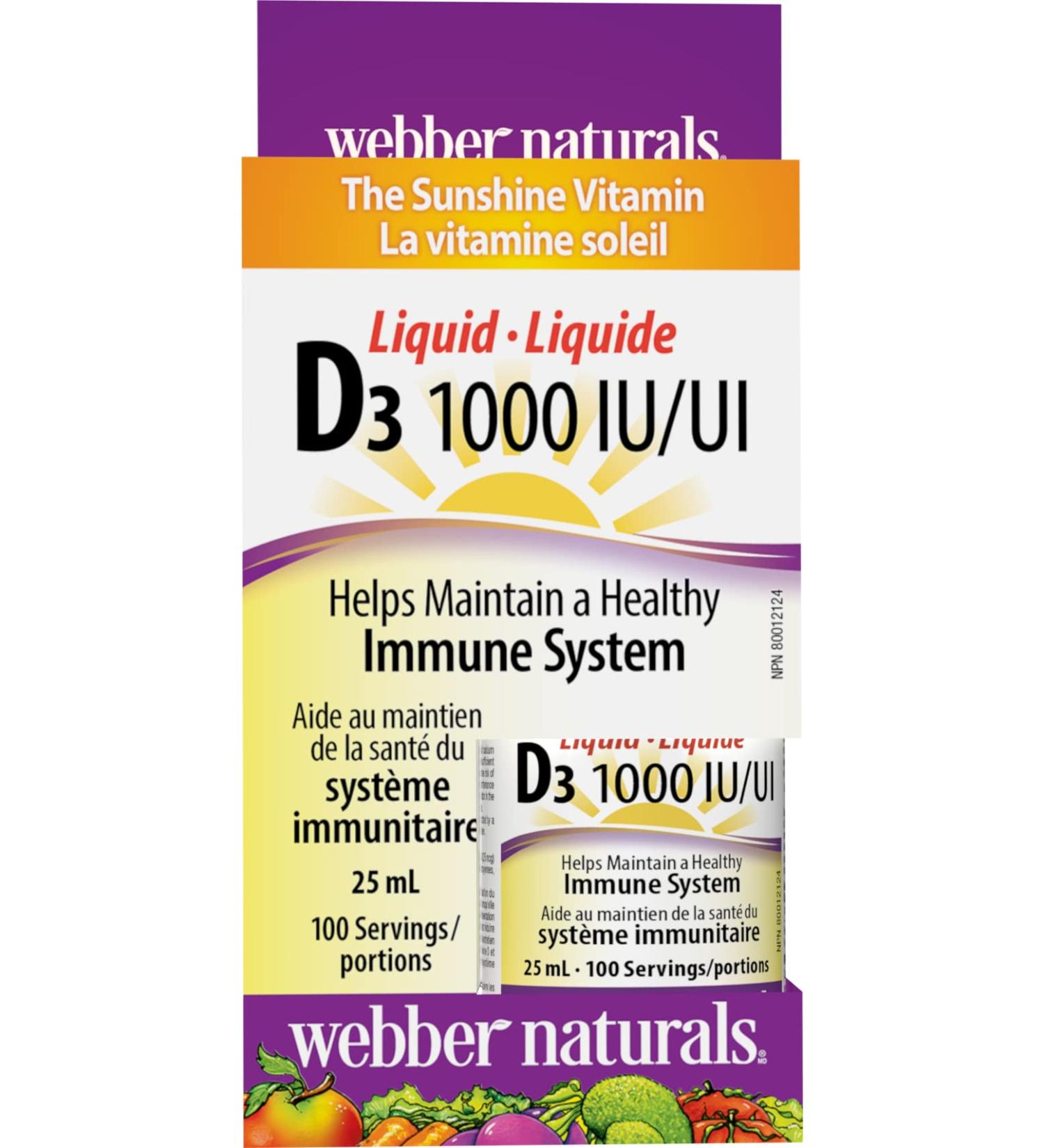 Webber Naturals Vitamin D3 1000 IU Liquid 25 mL For Healthy Bones Teeth and the Maintenance of Good Health Unflavored 25 ml (Pack of 1) - Buy Online on GoSupps.com