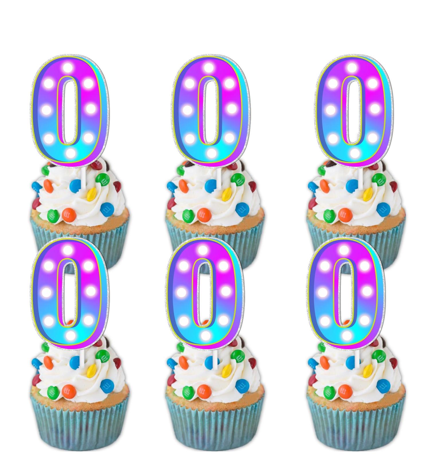 18pcs Blue Fluorescence Number 0 Dessert Cupcake Topper Number Combination Theme Decoration Supplies Happy Birthday Engagement Wedding Anniversary Party Decor Supplies - Buy Online on GoSupps.com