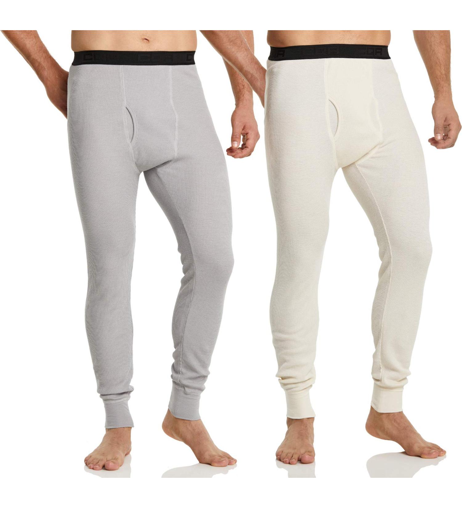 CQR Men's Thermal Underwear Pants - Midweight Waffle Knit Long Johns for Winter Cold Weather - 2 Pack with Fly, Light Grey/Natural, X-Large - Buy Online on GoSupps.com